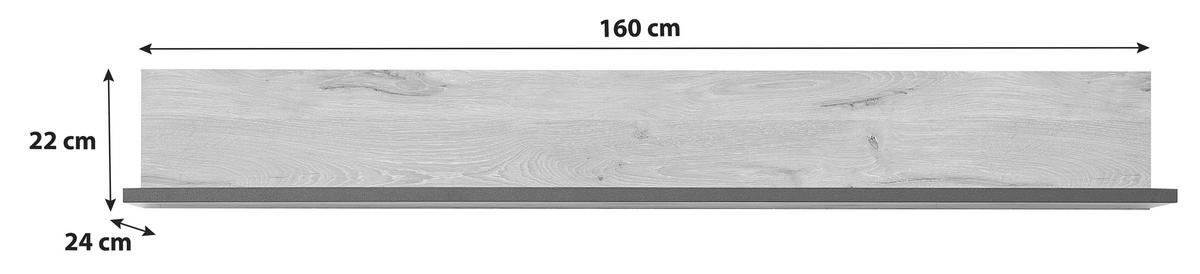 Wandboard Ruben B: 160 cm Schwarz/Eiche Dekor - Eichefarben/Schwarz, KONVENTIONELL, Holzwerkstoff (160/22/24cm) - Livetastic