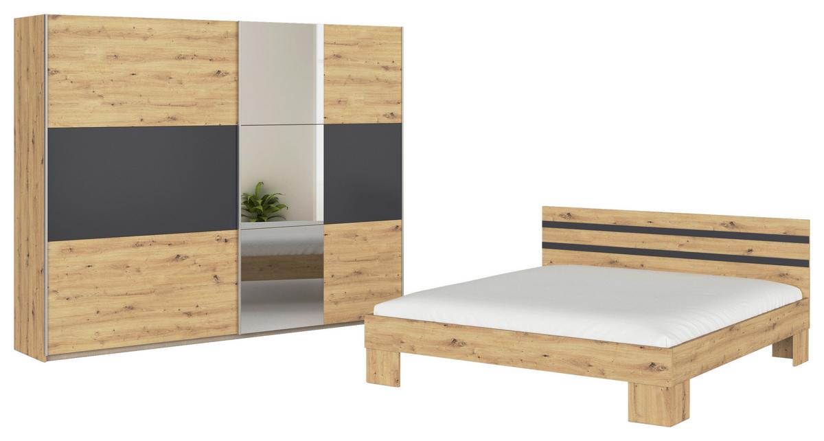 Schwebetürenschrank Mit Spiegel 261cm, Grau/Eiche Artisan - Eiche Artisan/Grau, KONVENTIONELL, Holzwerkstoff (261cm)