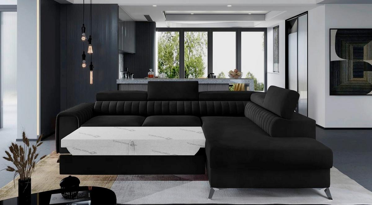 Ecksofa Laurence Schwarz S: 278x205 cm - Silberfarben/Schwarz, Design, Textil (278/205cm) - MID.YOU