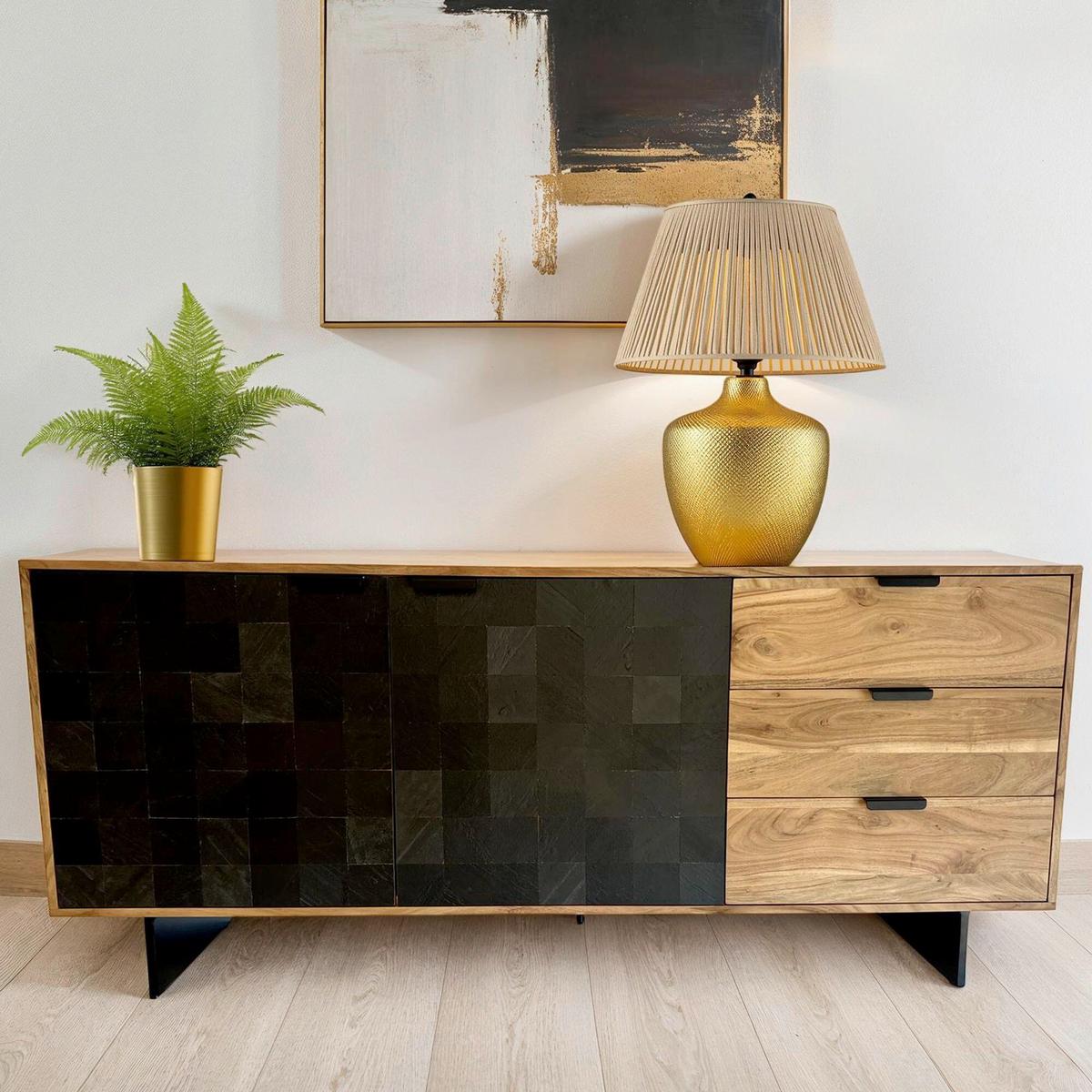 Sideboard Akaziefarben, Schwarz B: 175cm - Schwarz/Akaziefarben, Natur, Holz (175/76/40cm) - Livetastic