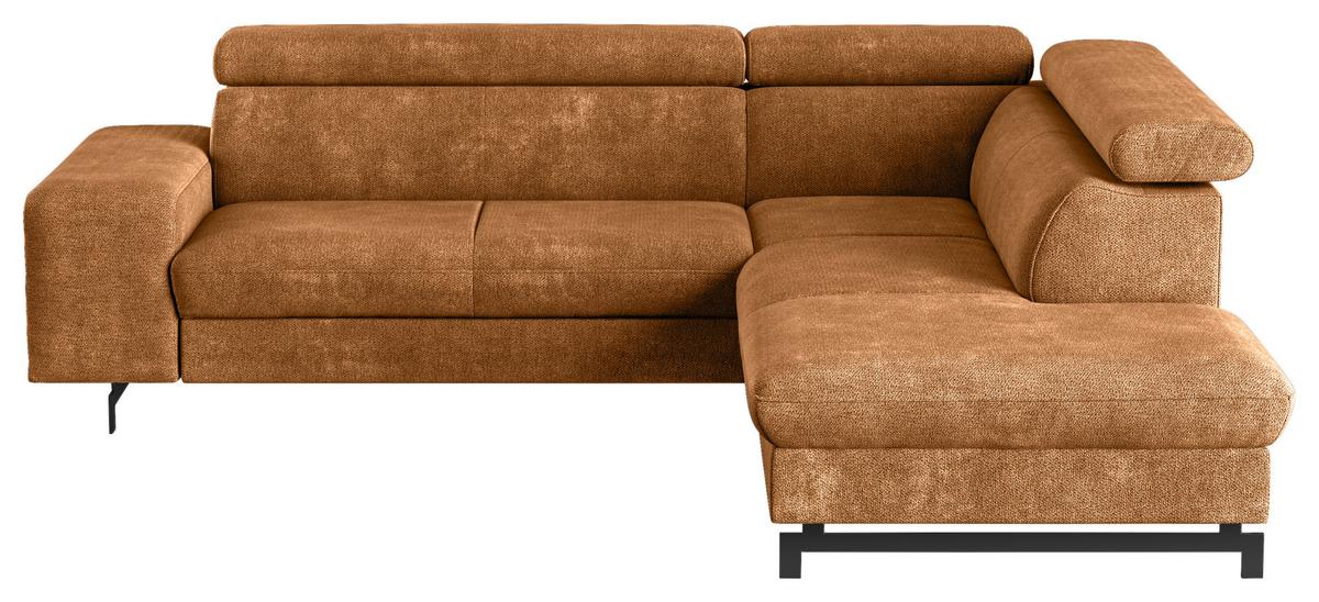 Ecksofa mit Bettkasten Emma Cognac 262x215 cm - Cognac/Schwarz, Textil (262/215cm) - MID.YOU