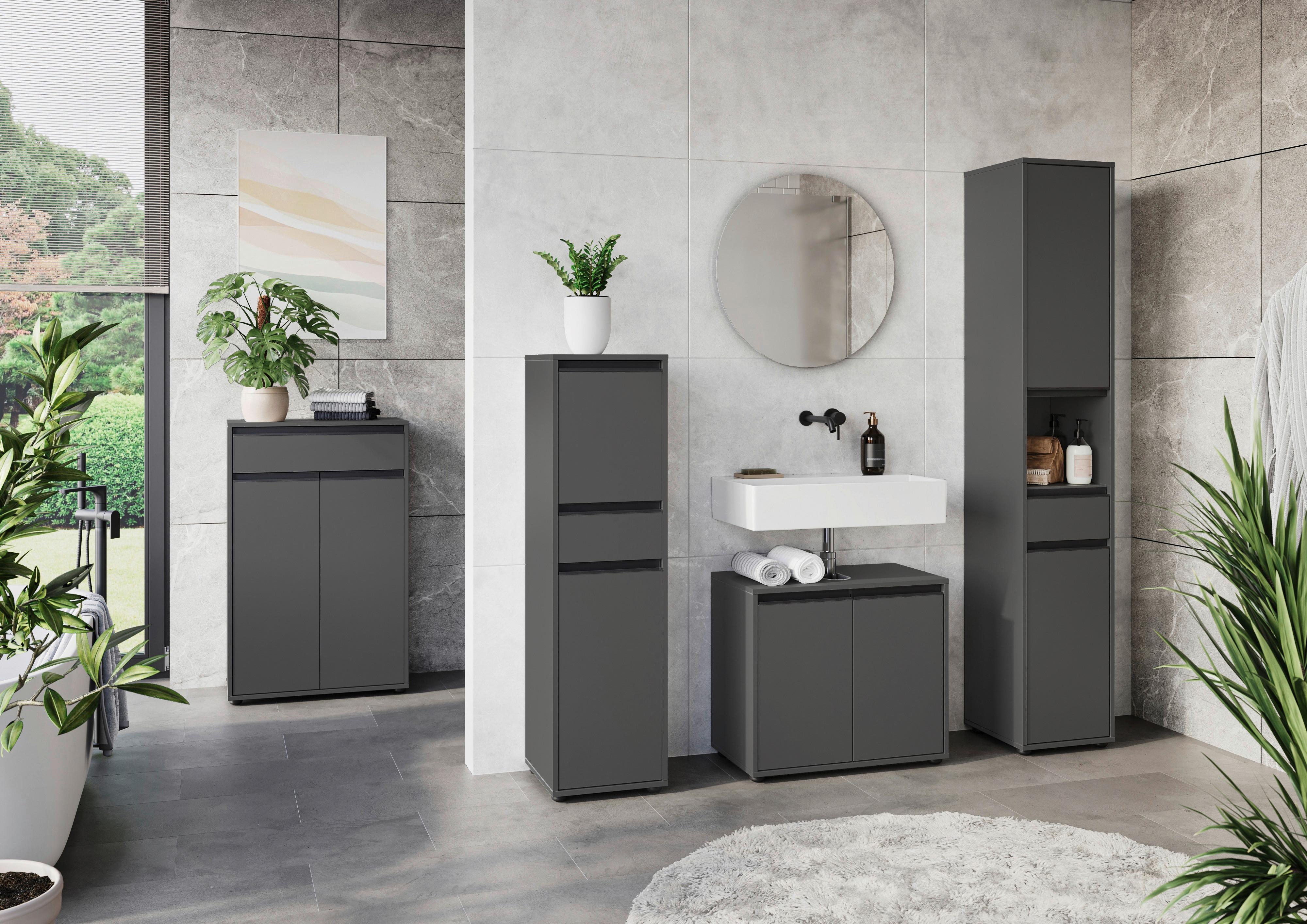 Badezimmer Unterschrank Gw- Lemont BxH 63x98 cm - Schwarz/Graphitfarben, MODERN, Holzwerkstoff (63/98/34cm) - Germania