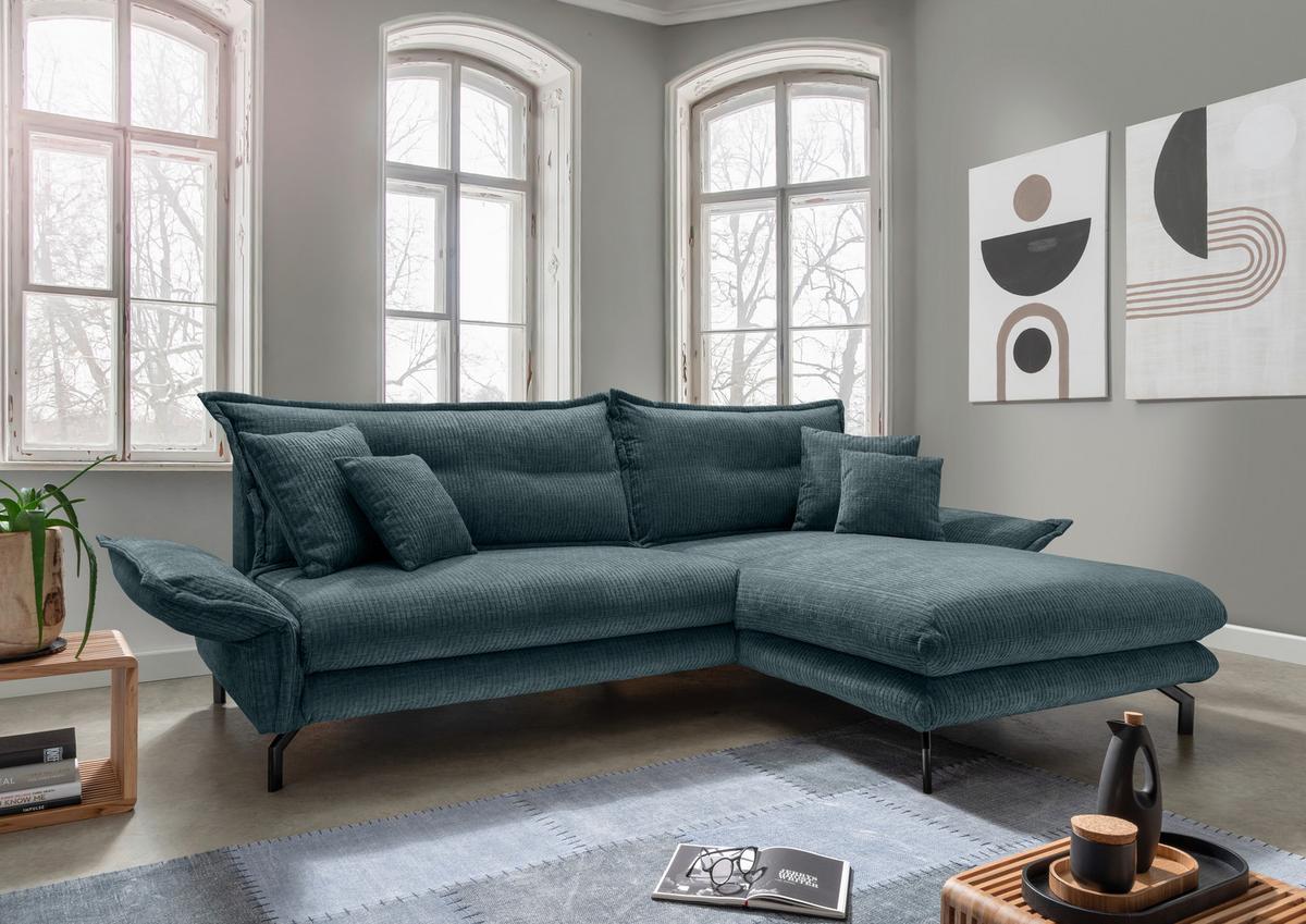 Ecksofa Lava - Blau/Schwarz, Design, Textil (255/180cm) - Livetastic