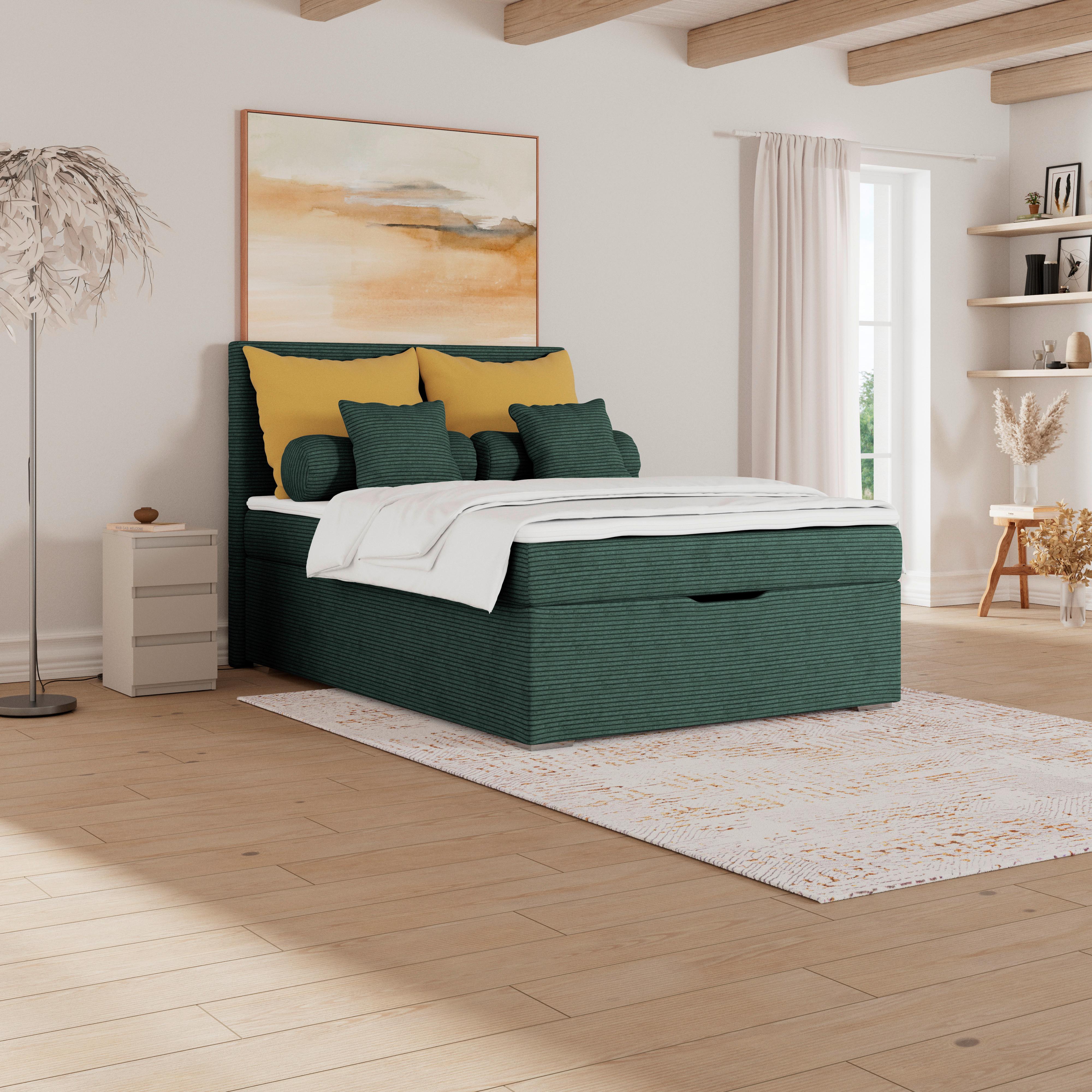Kárpitozott Ágy Adria 140/200cm - sötétzöld, Konventionell, textil/fa (140/200cm)