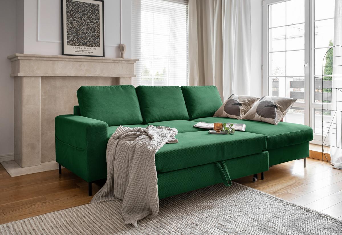 Ecksofa Lofty Lilly Smaragdgrün S: 236x148cm - Smaragdgrün/Schwarz, Design, Textil (236/148cm) - MID.YOU