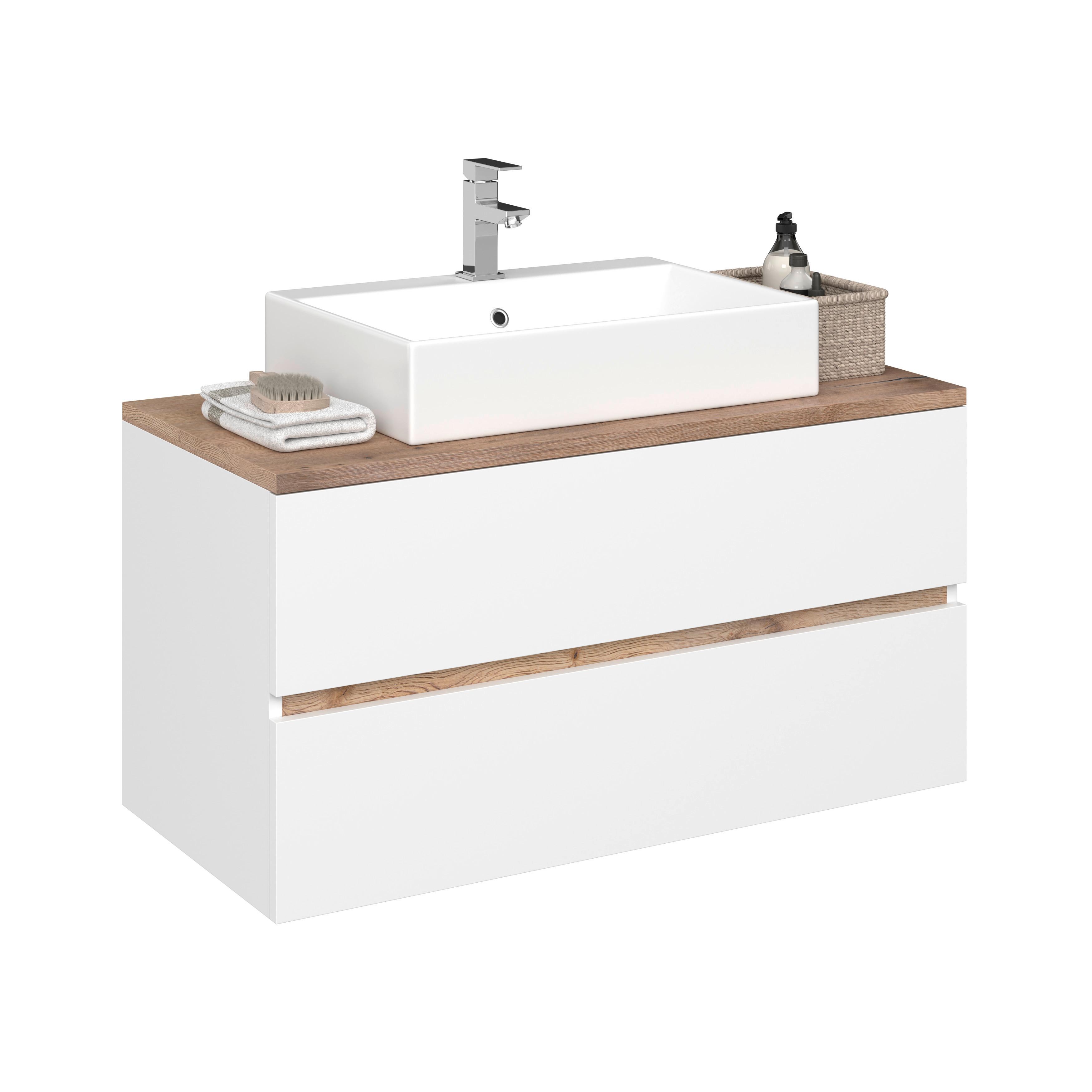 Waschbeckenunterschrank Marbella B: 100 cm Weiß - Weiß, MODERN, Keramik/Holzwerkstoff (100/64,5/47cm)