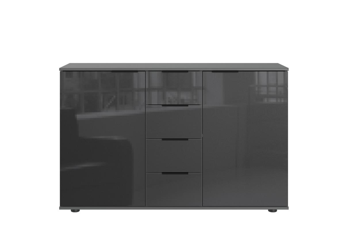 Komód Barcelona 130/80 Cm - grafitszürke, Basics, faalapú anyag/Üveg (130/80/41cm) - Livetastic