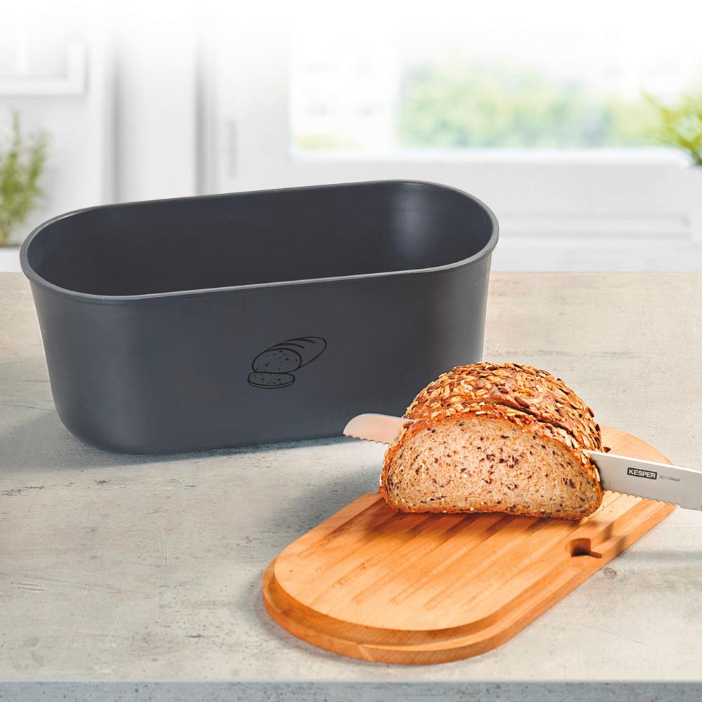 Brotbox Oval, Grau, Hellbraun, Bxhxt: 34x14x18 Cm - Hellbraun/Grau, Basics (34/14/18cm) - Kesper