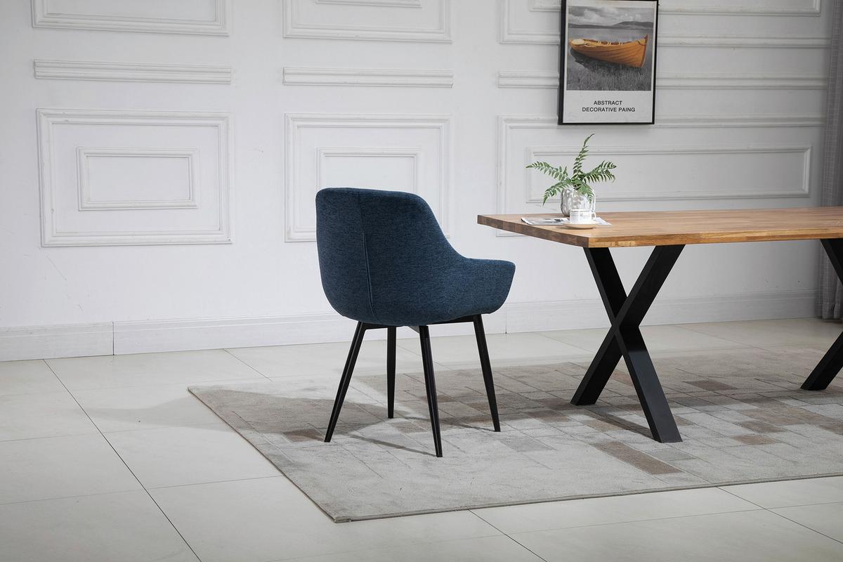 Armlehnstuhl-set Dunkelblau B: 64 Cm - Schwarz/Dunkelblau, MODERN, Textil/Metall (64/86/59cm) - Livetastic