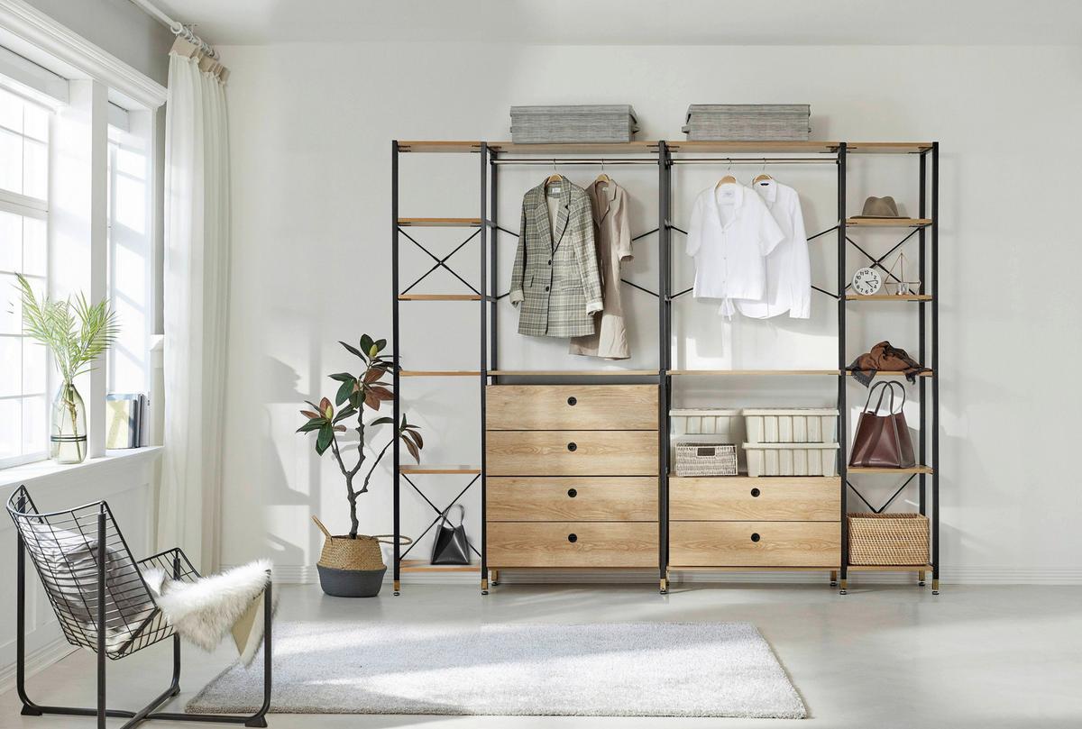 Leiterregal Naturfarben/Schwarz B: 45 cm - Schwarz/Naturfarben, Design, Holzwerkstoff/Metall (45/210/30cm) - Livetastic