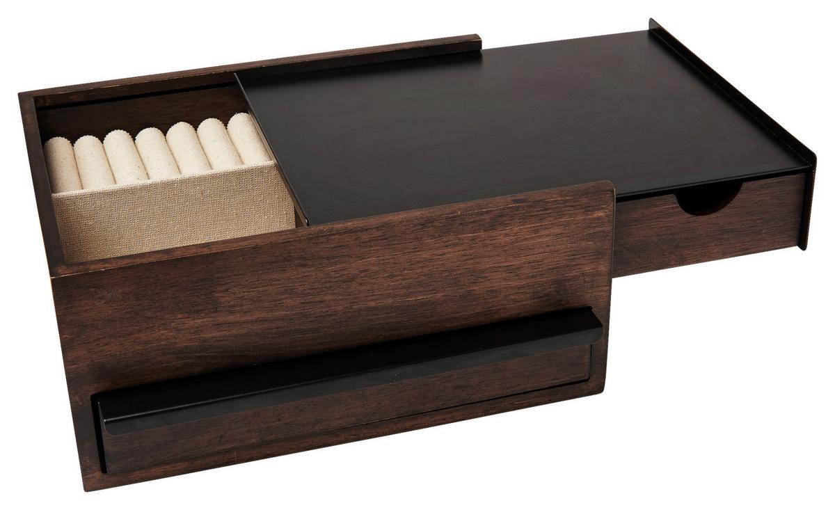 Schmuckbox Schwarz Walnussfraben B:22,1cm - Walnussfarben/Schwarz, Design, Holz/Metall (22,1/11,9/25,9cm) - Umbra