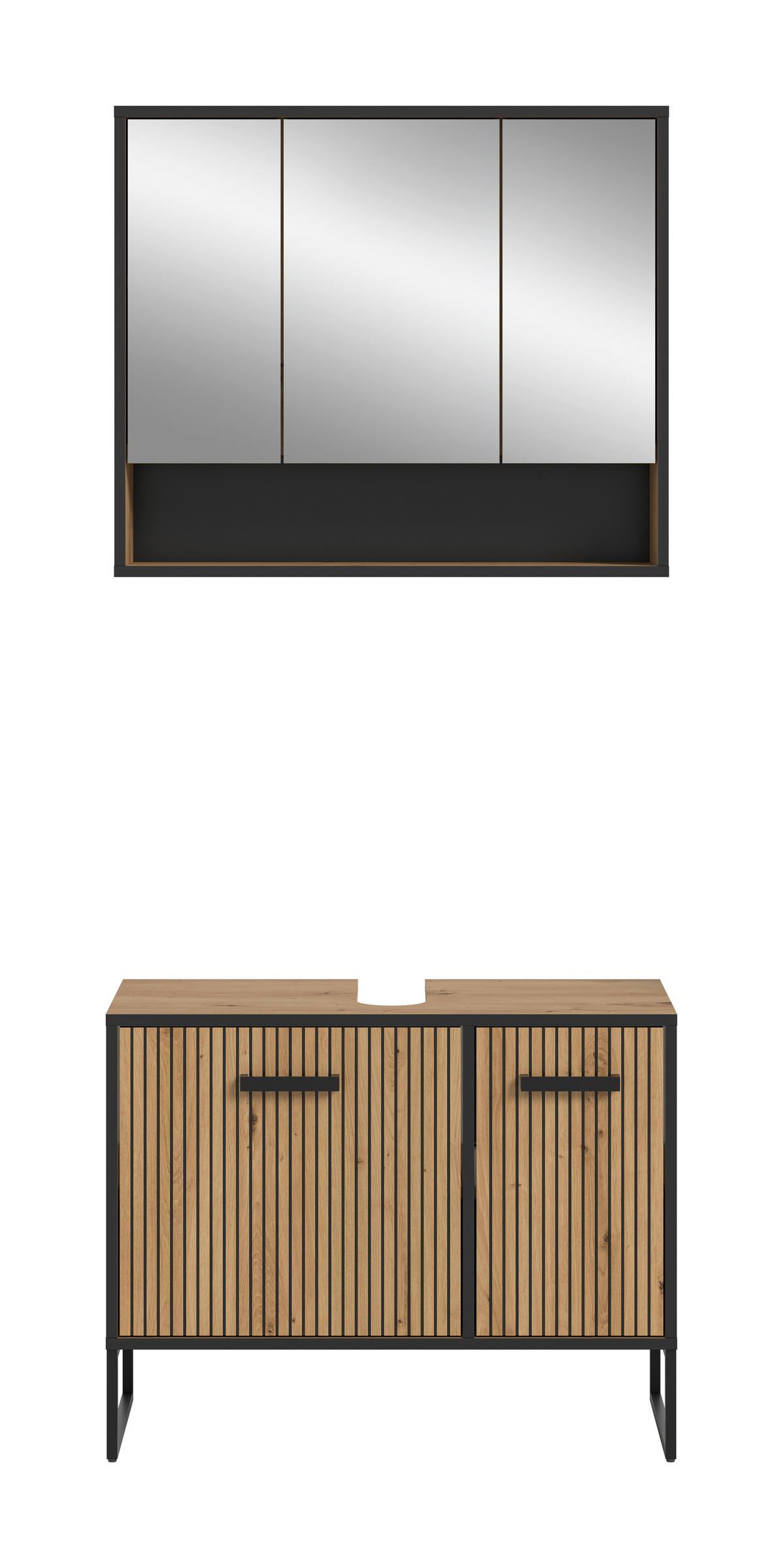 Badezimmer Bagno Schwarz /Eiche Artisan Dekor B: 80cm - Schwarz/Eiche Artisan, Trend, Holzwerkstoff (80cm) - MID.YOU