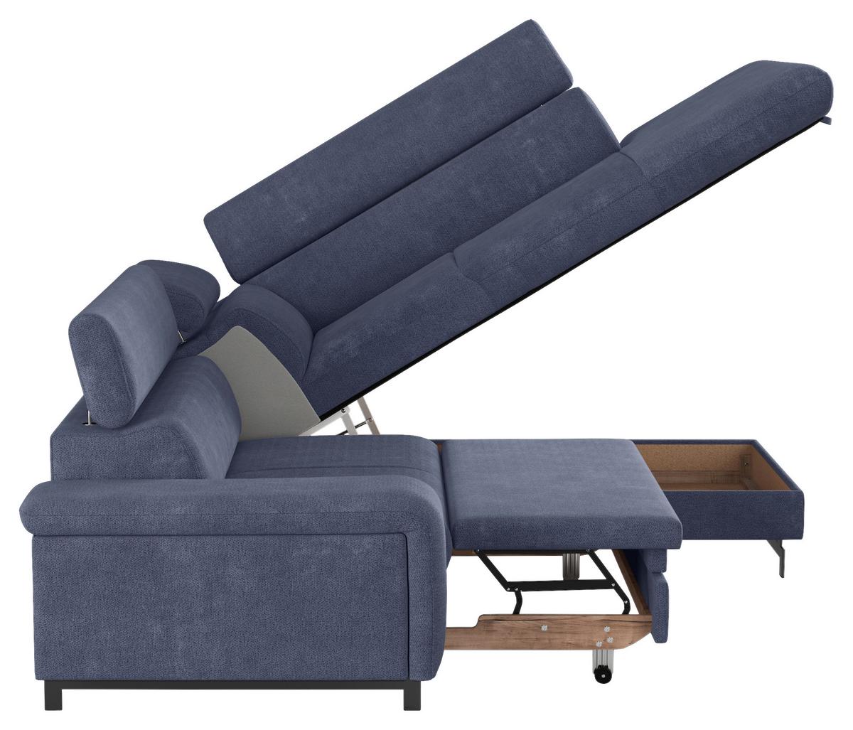 Ecksofa mit Bettkasten Emma Blau 262x215 cm - Blau/Schwarz, Textil (262/215cm) - MID.YOU