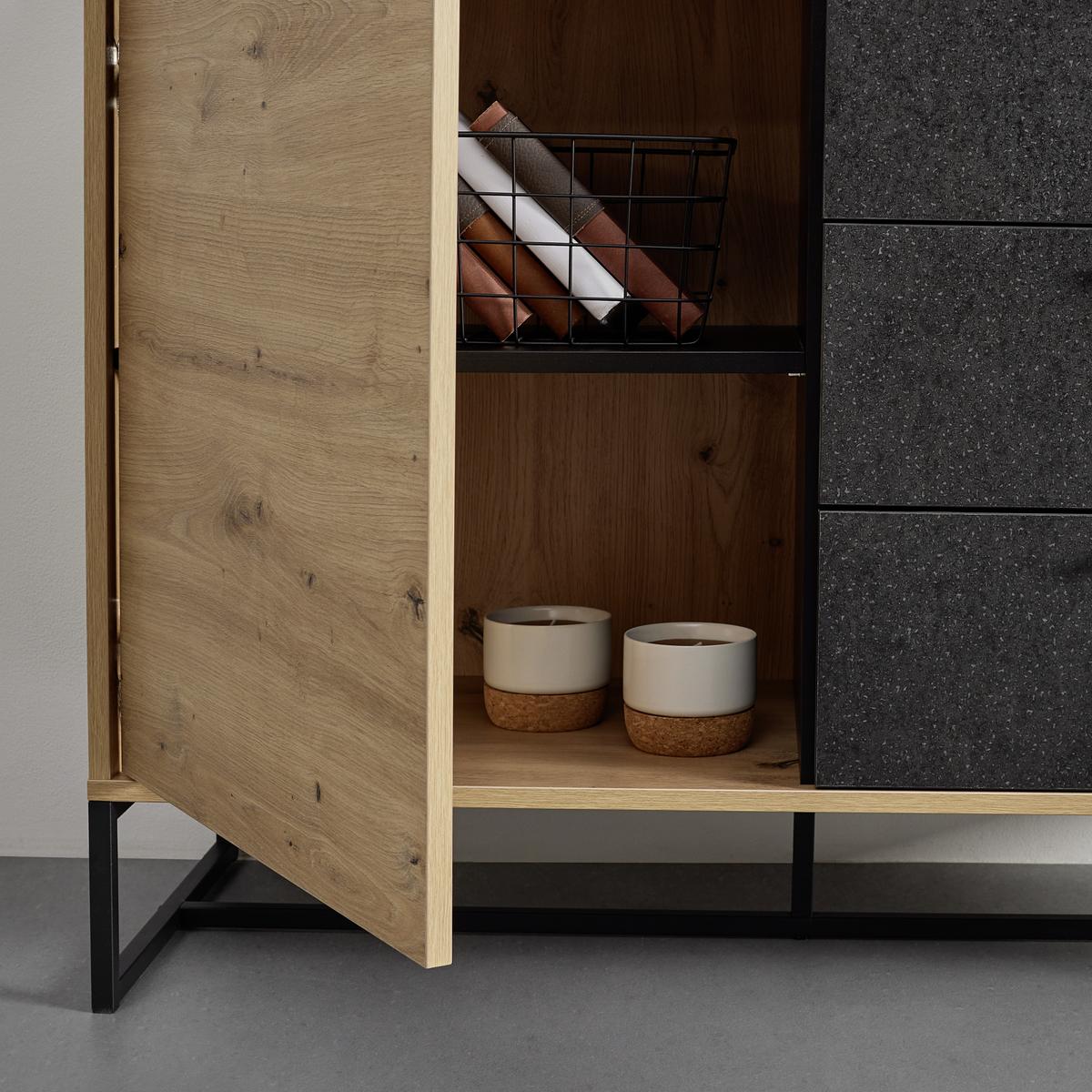 Komoda FOSCA - černá/barvy dubu, Moderní, kov (100/76/40cm) - Bessagi Home