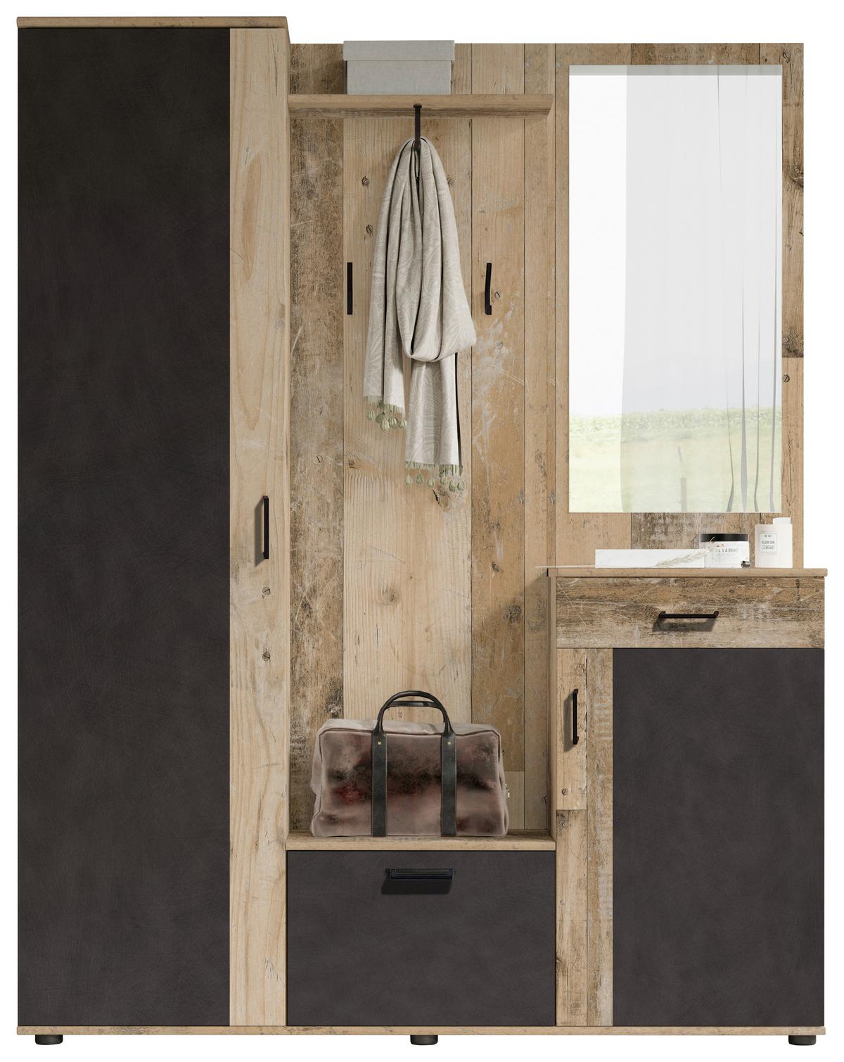 Garderobe Hanna Eichefarben/Anthrazit B: 145cm - Eichefarben/Anthrazit, Design, Holzwerkstoff (145/184/29cm) - Livetastic