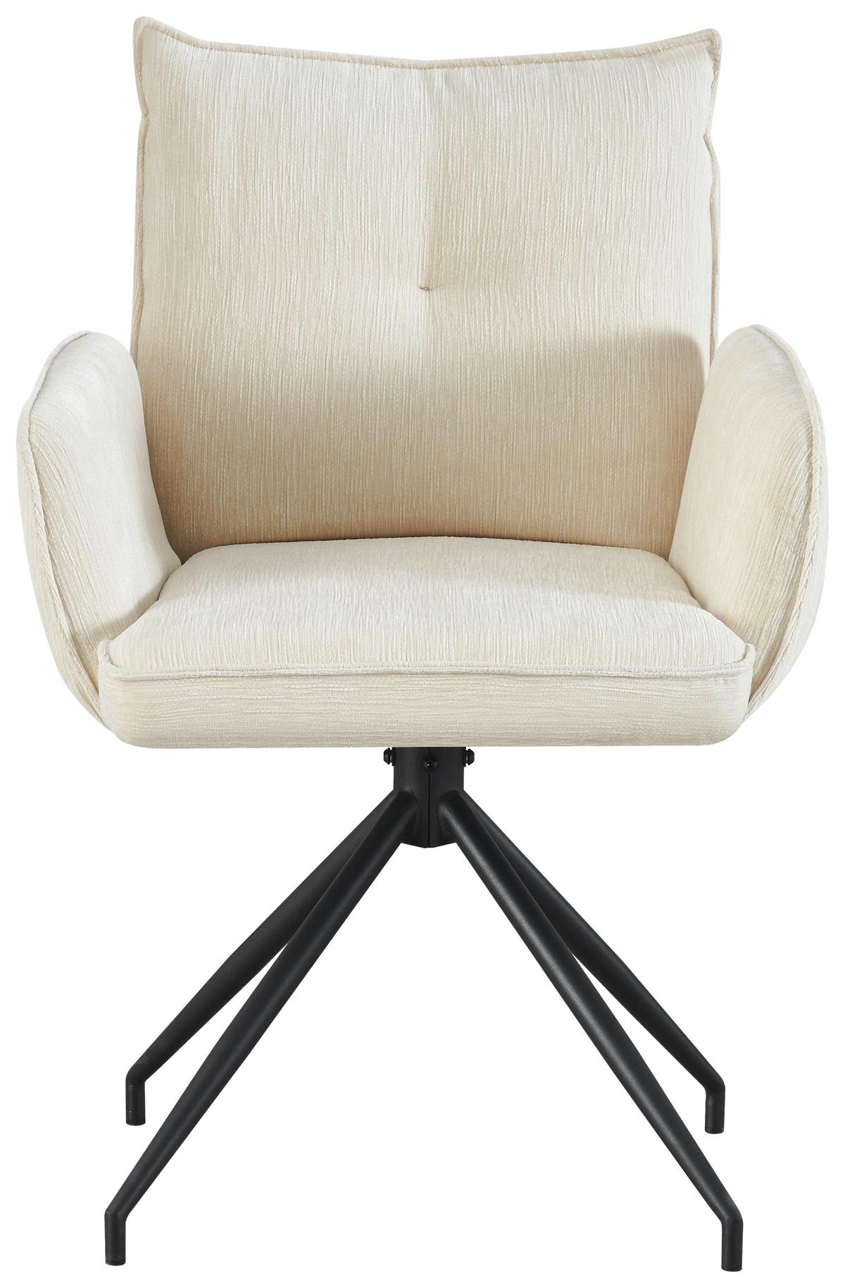 Armlehnstuhl Milena Webstoff Beige, B: 58,5cm - Beige/Schwarz, KONVENTIONELL, Textil/Metall (58,5/86/66cm) - MID.YOU