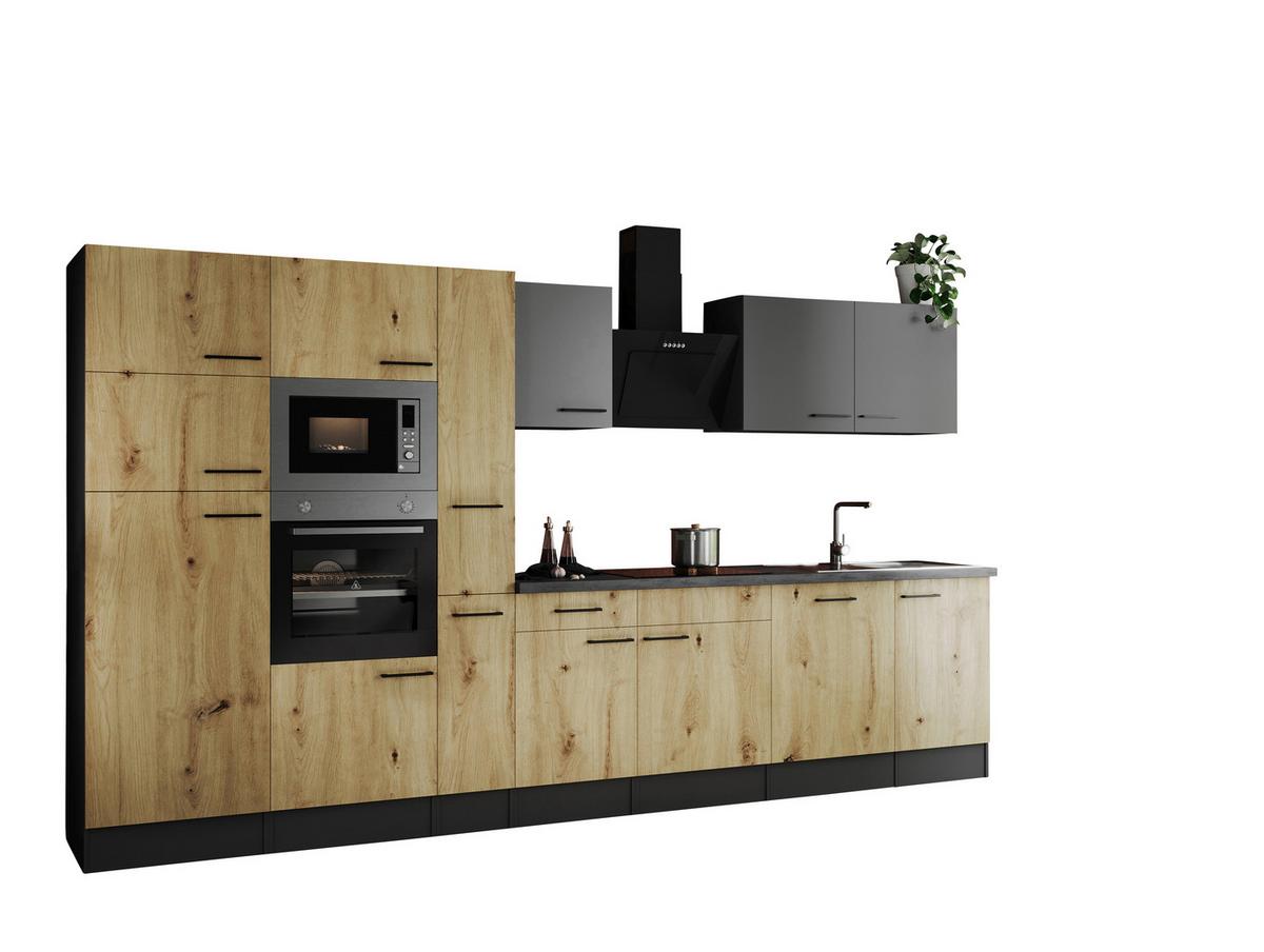 Küchenblock Oliver Artisan Dekor, Grau B: 370 cm - Eiche Artisan/Grau, Design, Holzwerkstoff (370cm) - Respekta