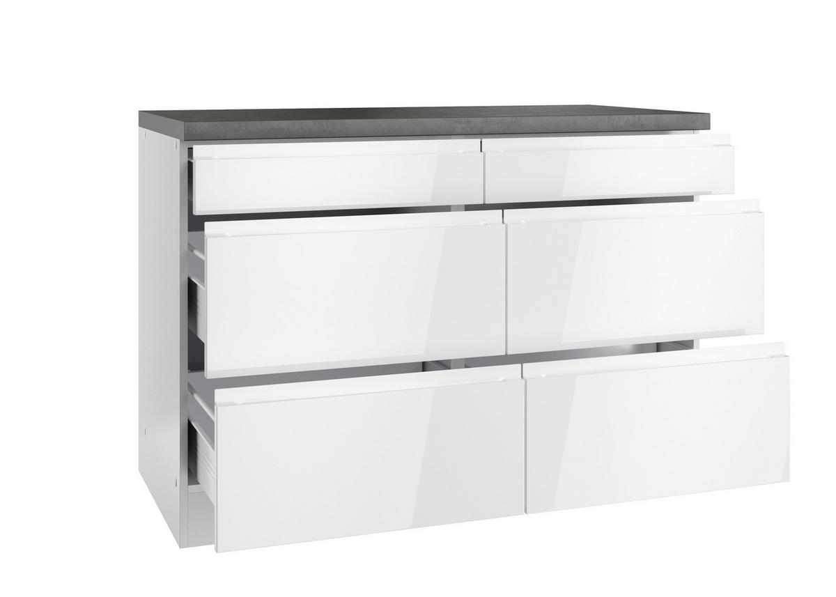 Küchenunterschrank Monza 120 Cm Weiß/grau - Weiß Hochglanz/Weiß, LIFESTYLE, Holzwerkstoff (120/86/60cm) - Held