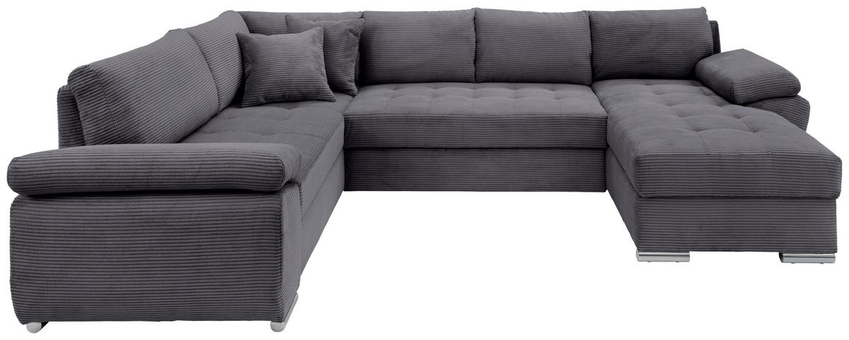 Wohnlandschaft Terana mit Schlaffunktion, Grau - Chromfarben/Grau, KONVENTIONELL, Textil (219/305/157cm) - P & B