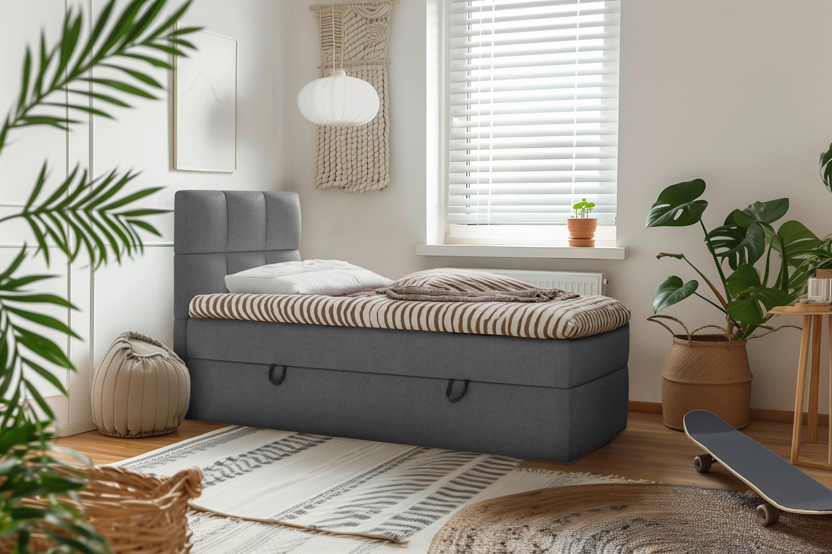 Boxbett mit Topper & Bettkasten 90x200 Polly - Anthrazit/Schwarz, MODERN, Holz/Holzwerkstoff (90/200cm) - MID.YOU