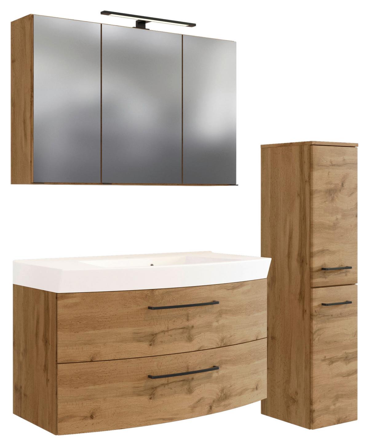 Badmöbel-set Manchester B: 130 Cm Eiche Wotan Dekor - Eichefarben/Weiß, MODERN, Keramik/Holzwerkstoff (130cm) - Held