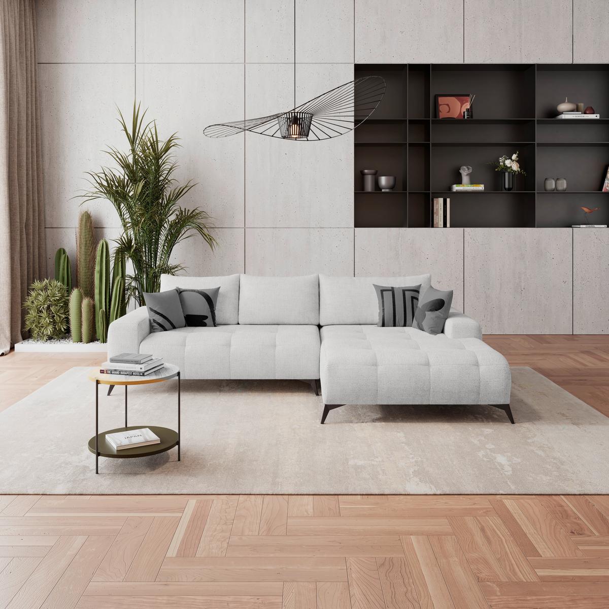 Ecksofa Mauro Beige, mit Schlaffunktion - Creme/Schwarz, Trend, Textil (290/175cm) - Luca Bessoni