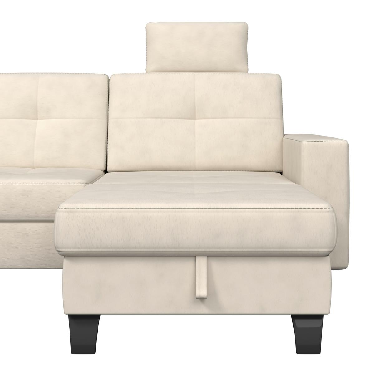 Ecksofa Varese mit Bettkasten Naturfarben 239x164 cm - Beige/Schwarz, KONVENTIONELL, Textil (239/164cm) - James Wood