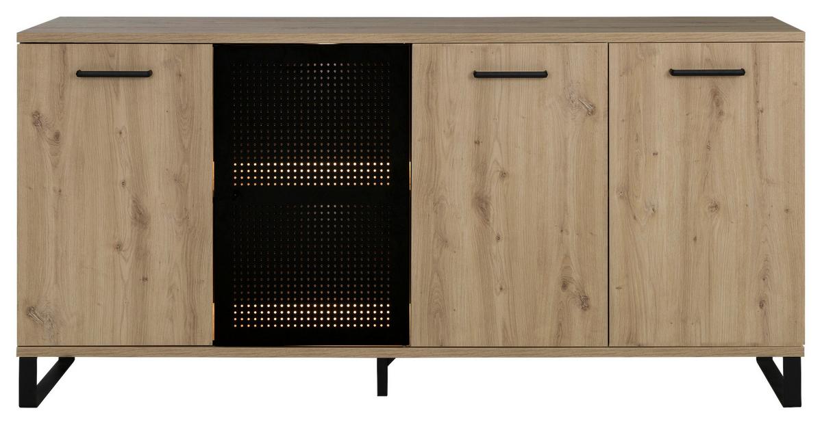 Sideboard Craft Eiche Artisan Dekor, B: 178cm - Schwarz/Eiche Artisan, Basics, Holzwerkstoff/Metall (178/86/41cm) - Livetastic