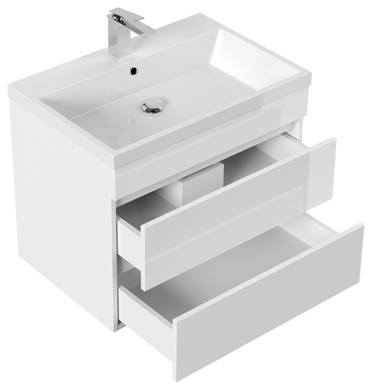 WASCHTISCHKOMBI Fellini, Weiß HG B: 60cm - Weiß Hochglanz/Weiß, Basics, Holzwerkstoff/Stein (70cm) - MID.YOU