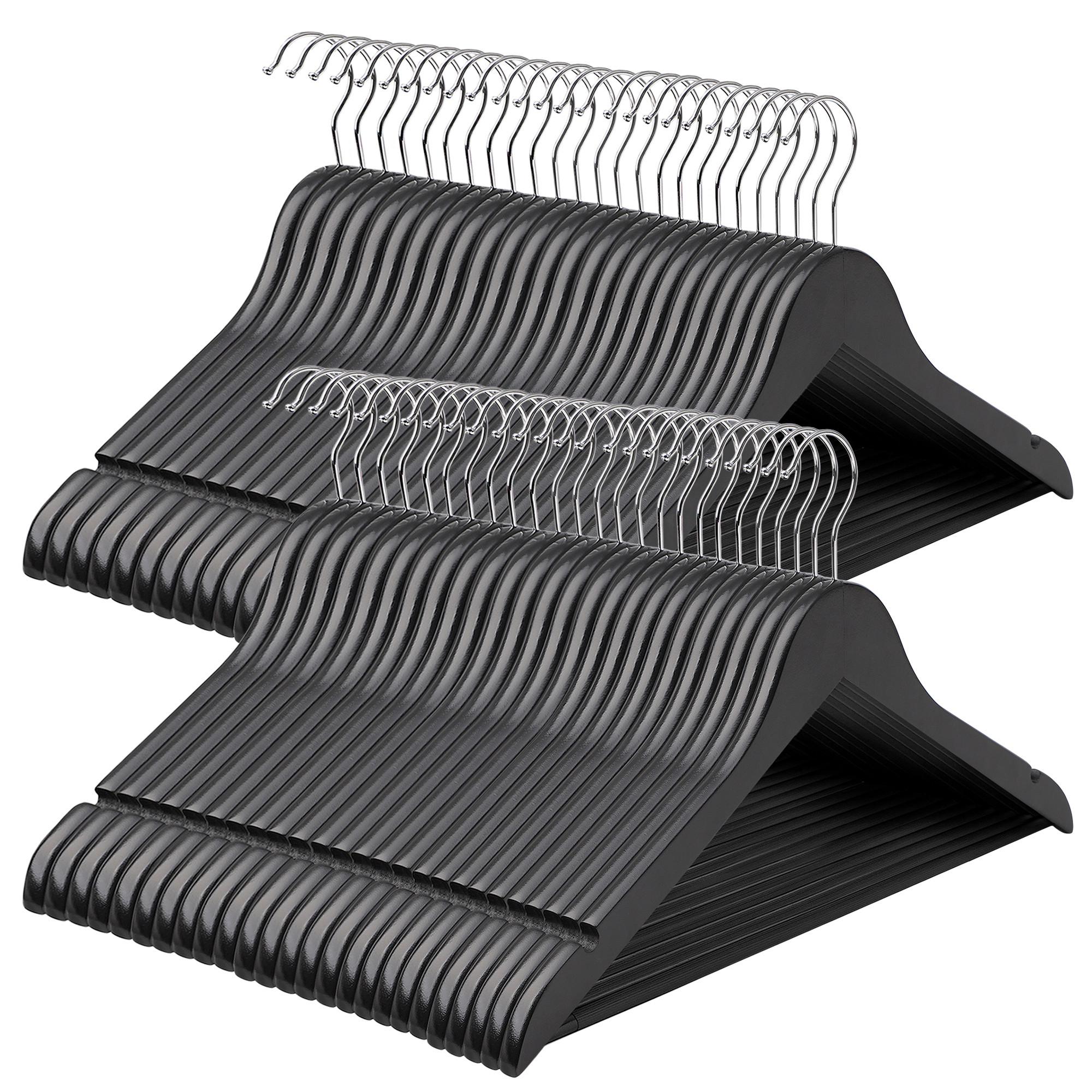 Kleiderbügelset Schwarz B: 44,5 cm - Schwarz, Basics, Holz/Metall (44,5cm)