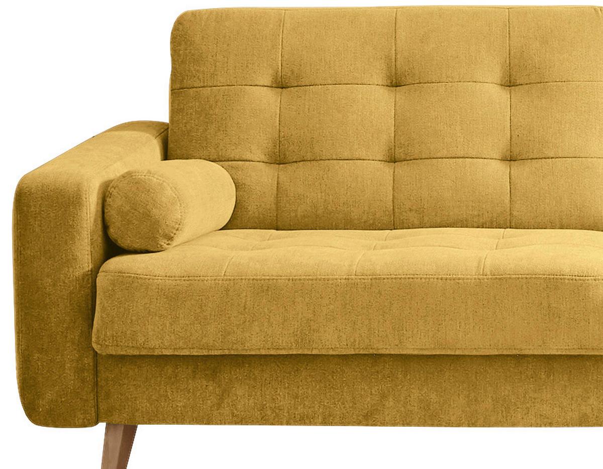 Rozkladacia pohovka FJORD horčicová žltá - žltá/farba duba, Modern, drevo/kompozitné drevo (222/86/90cm) - MID.YOU