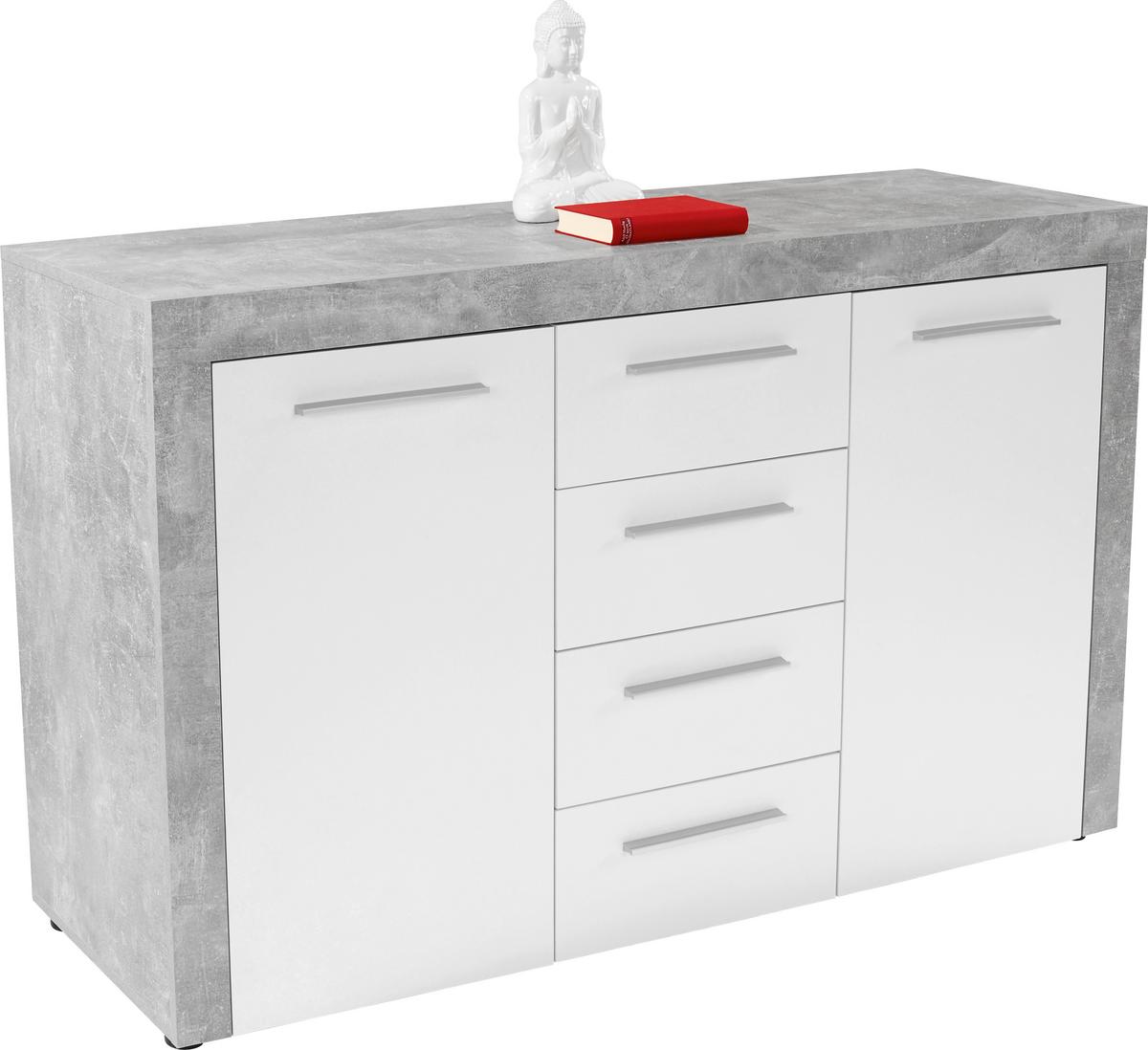 Kommode mit Türdämpfer B 149cm Focus, Beton Optik/Weiß - Schwarz/Weiß, MODERN, Holzwerkstoff (149/86/45cm)