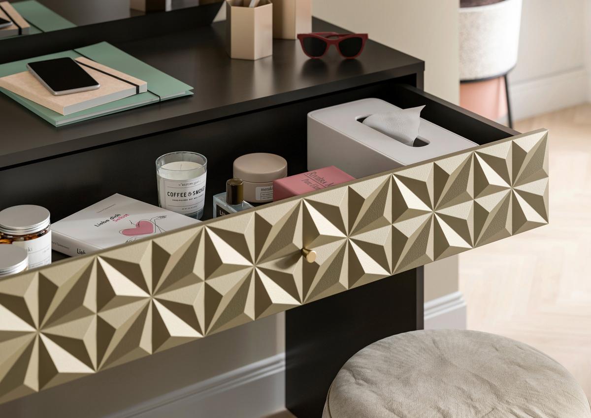 Schminktisch Prisma Schwarz/Goldfarben B: 90cm - Goldfarben/Schwarz, Design, Holzwerkstoff (90/133/39cm) - Livetastic