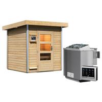 Sauna Dijon Mit Ext. Steuerung 9-Kw-Ofen Inkl. Diabassteine - Naturfarben, MODERN, Holz (196/228/196cm) - Karibu