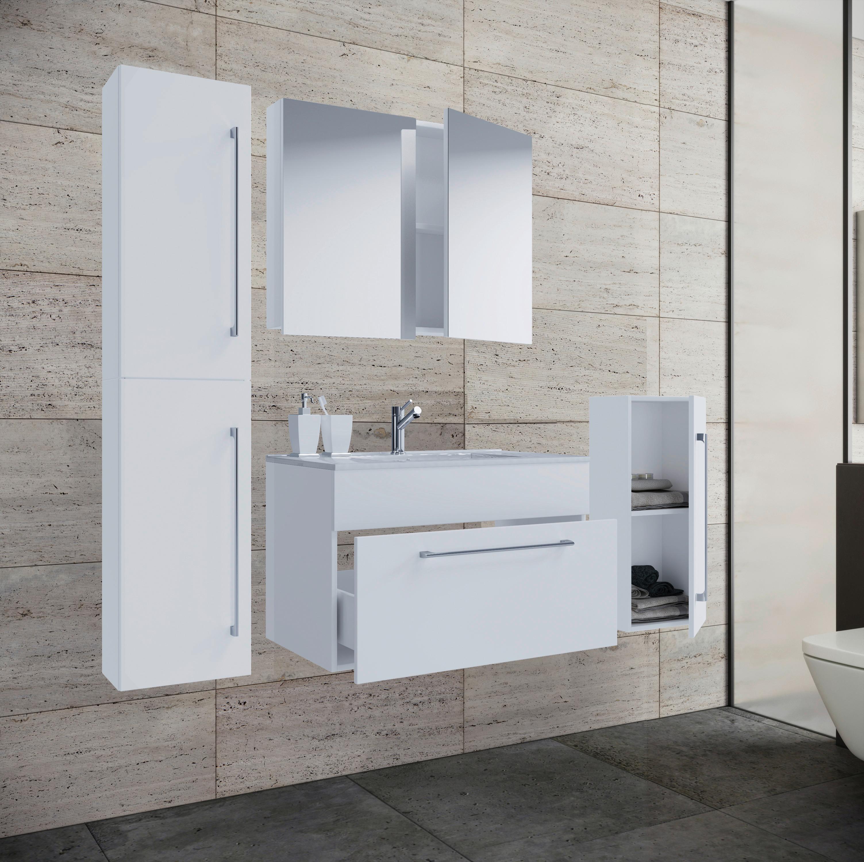 Badezimmer Badinos 5-Teilig Weiß B: 146 cm - Weiß, MODERN, Keramik/Holzwerkstoff (126cm) - MID.YOU