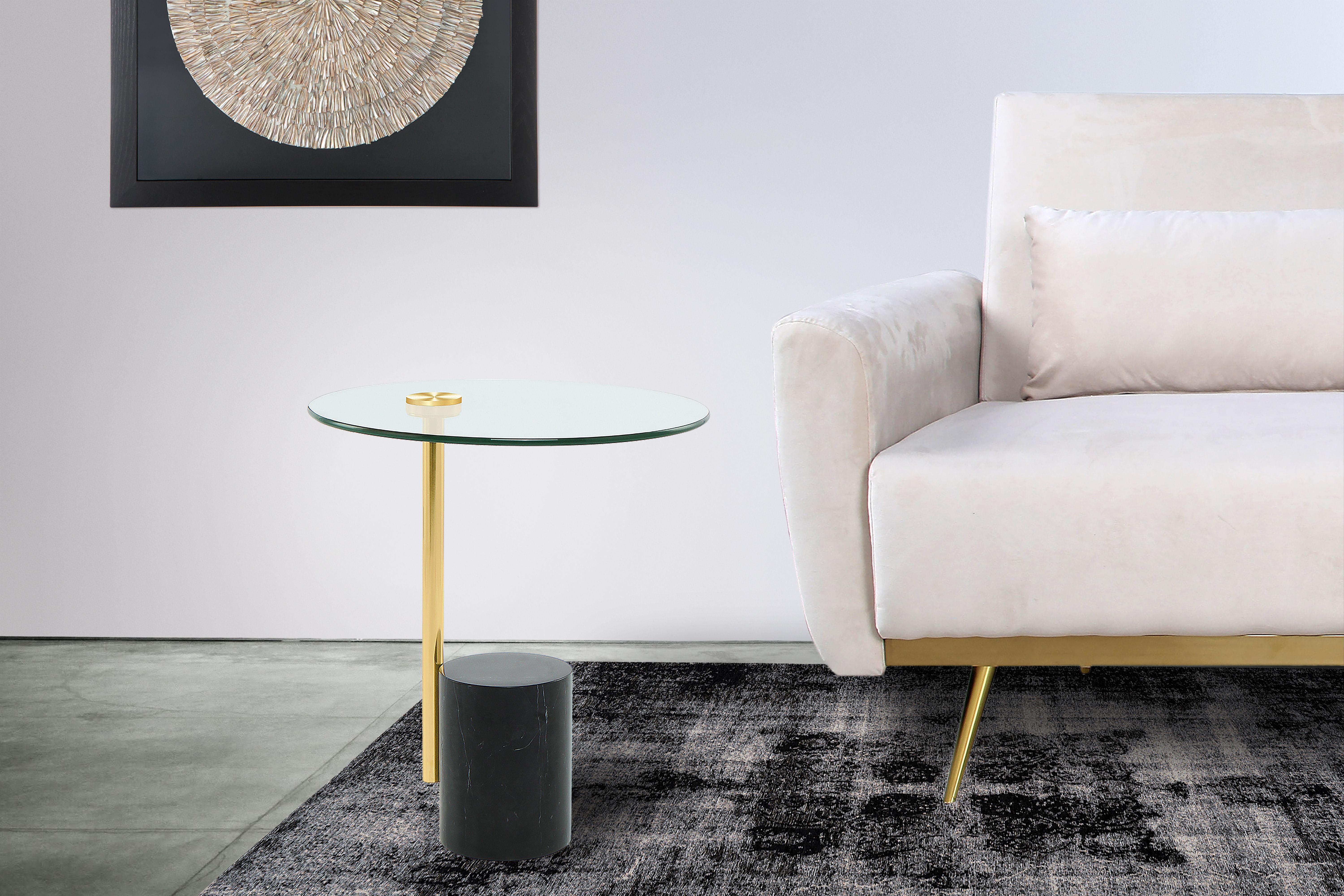 Beistelltisch rund ROSARIO aus Metall in Gold/Schwarz mit Klarglasplatte