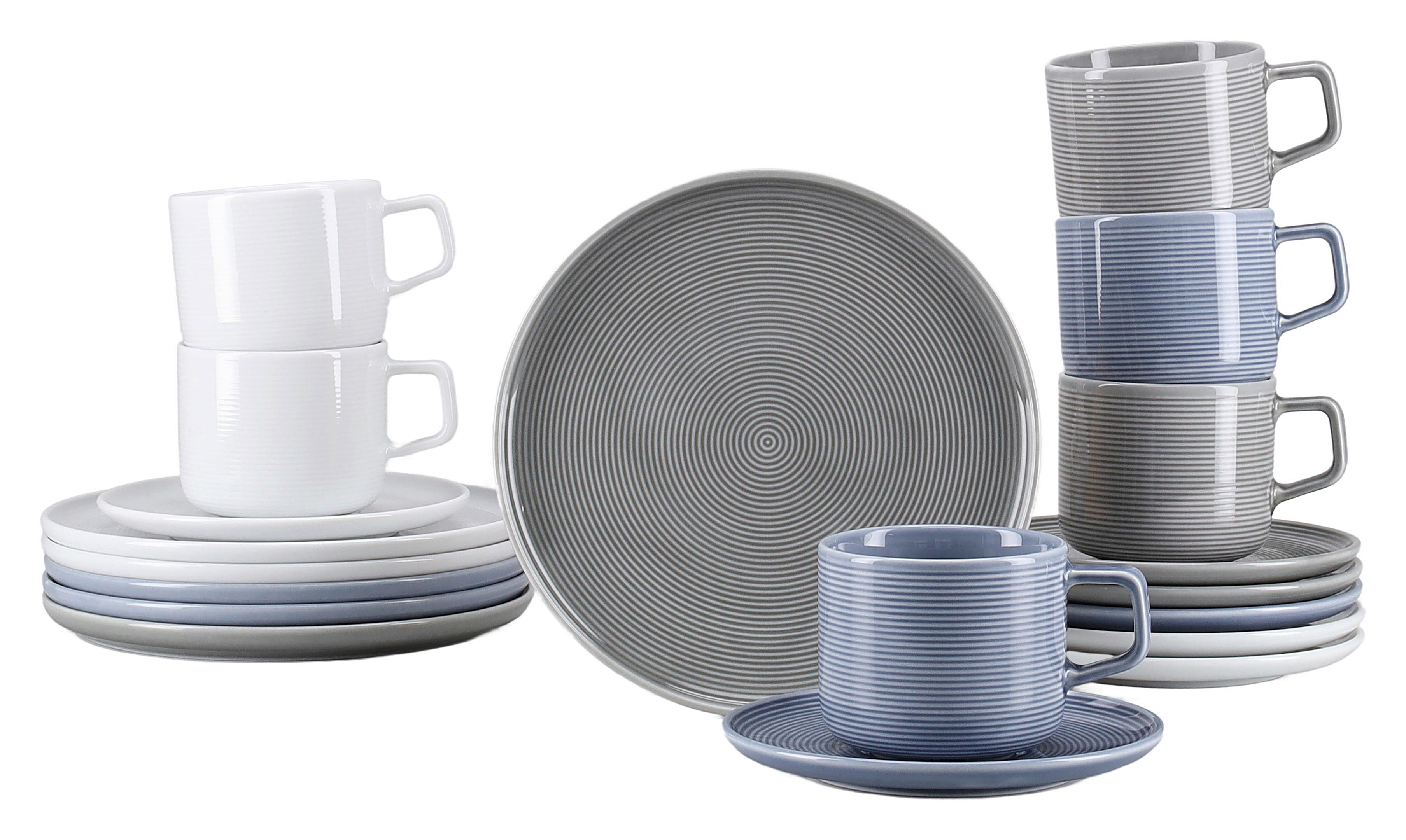 Kaffeeservice 18-Teilig. Porzellan, multicolor - Graublau/Weiß, Basics, Keramik - Creatable