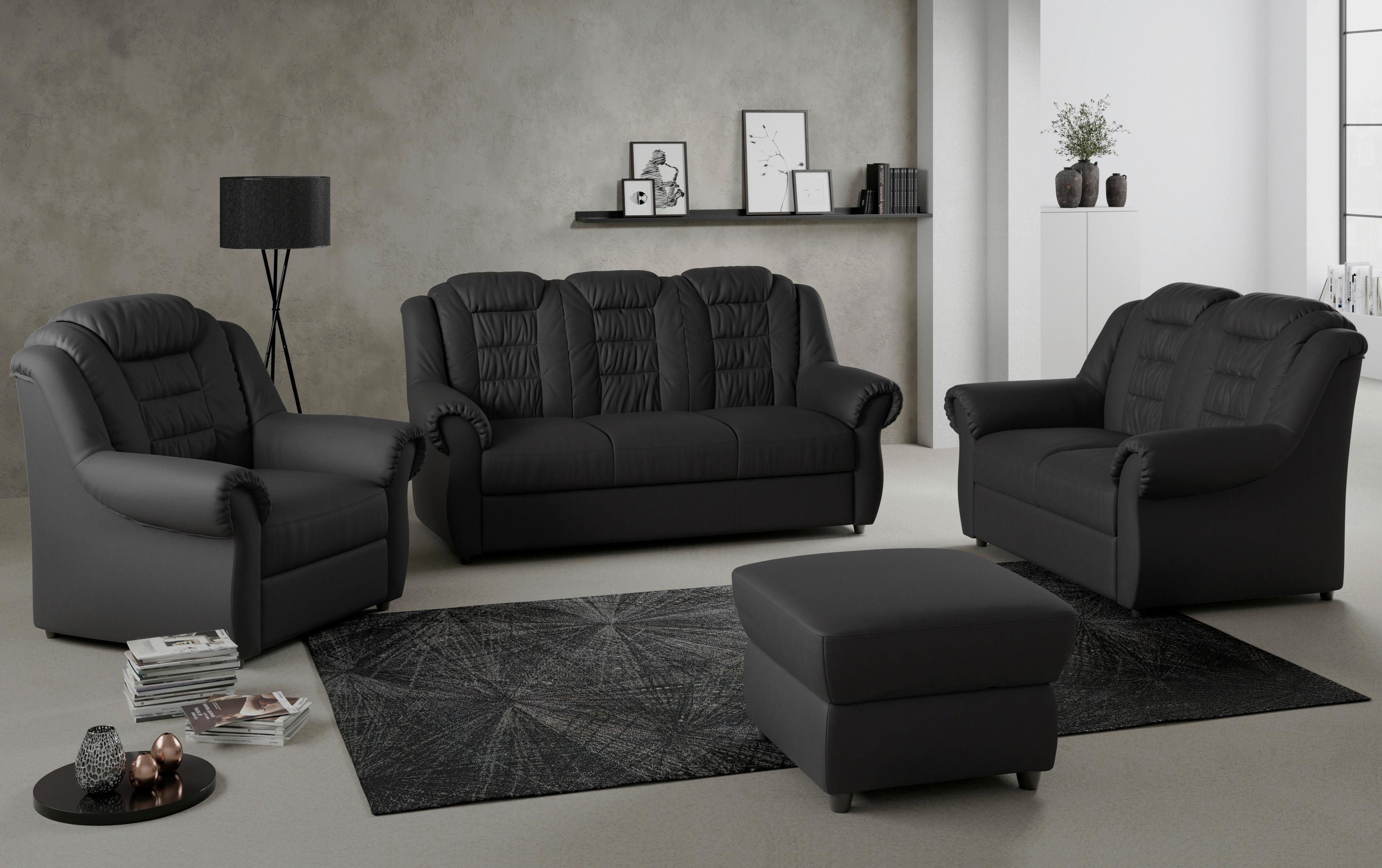 3-sitzer-sofa Boston Schwarz Lederlook - Schwarz, KONVENTIONELL, Textil (196/102/101cm) - Livetastic