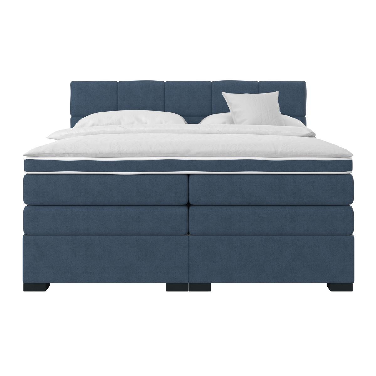 Boxspringbetten mit Topper 200x200 April - Blau/Schwarz, MODERN, Textil (200/200cm)