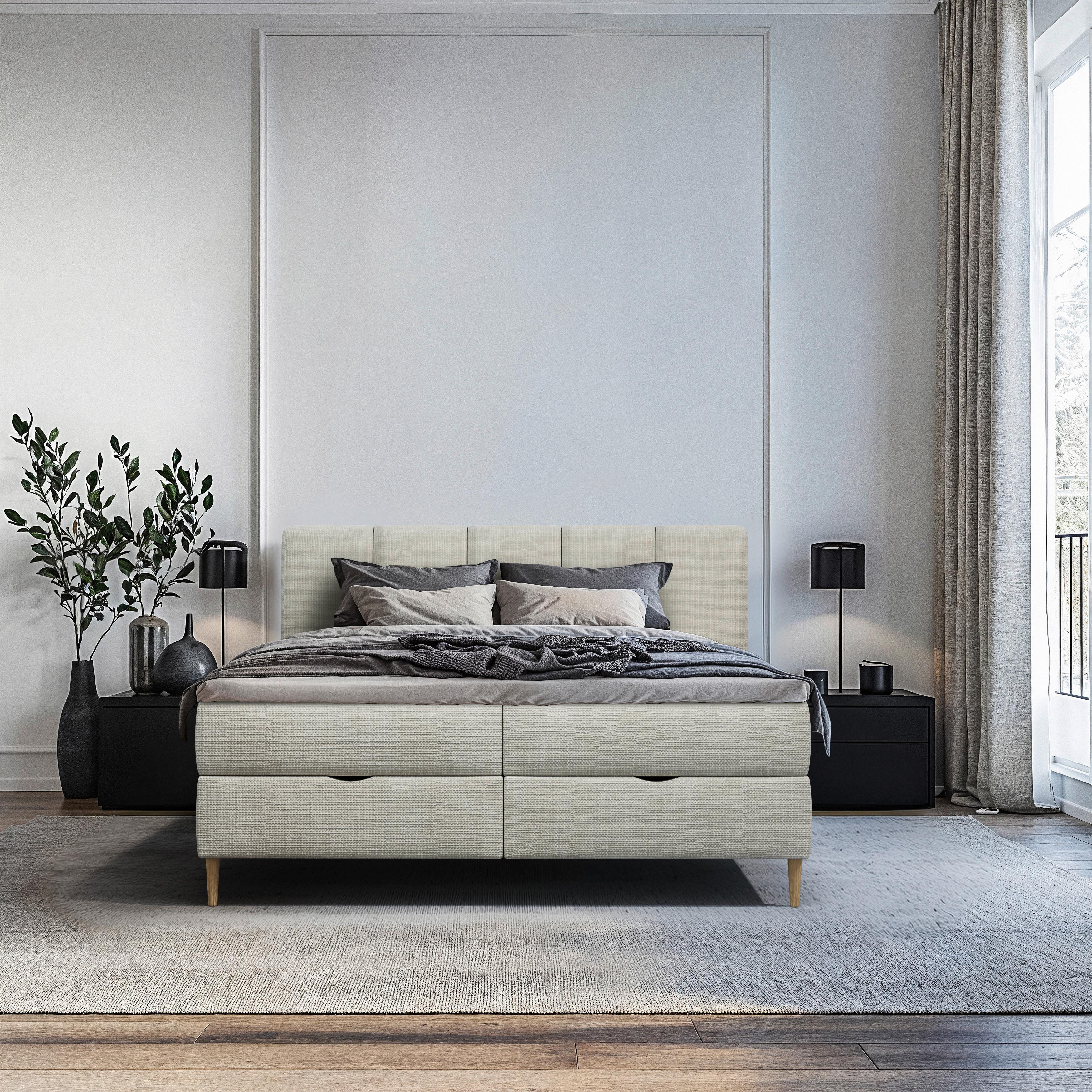 Boxbett Bari Beige, Lf: ca. 180x200cm - Beige/Buchefarben, MODERN, Holz/Holzwerkstoff (180/200cm) - MID.YOU