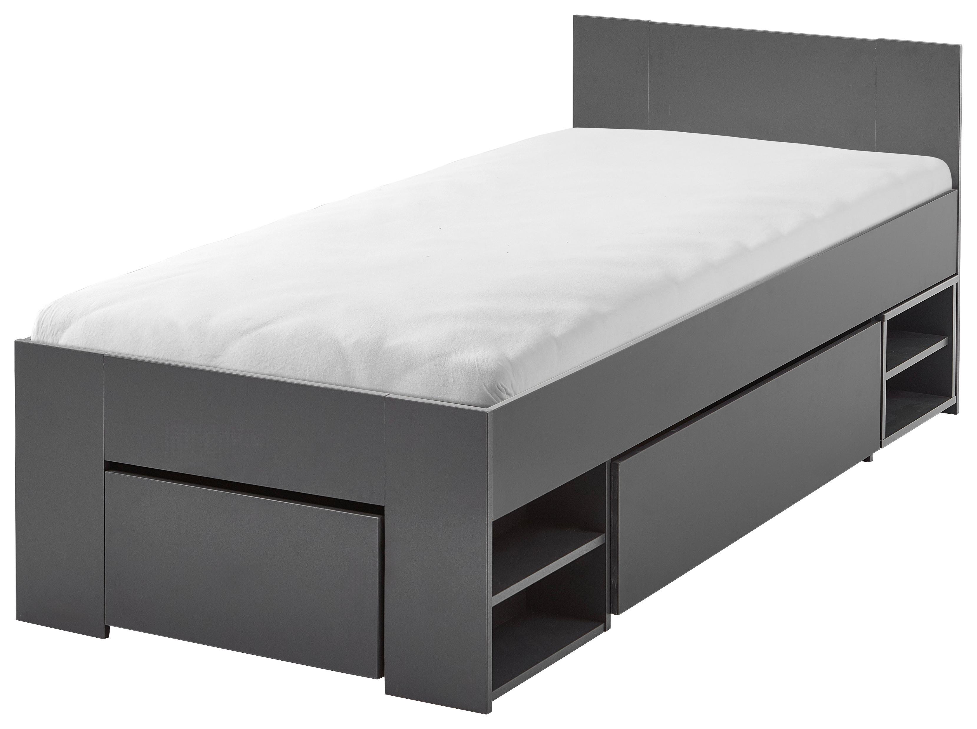 Stauraumbett mit Bettladen 90x200cm Azurro anthrazit - Anthrazit, MODERN, Holzwerkstoff (90/200cm)