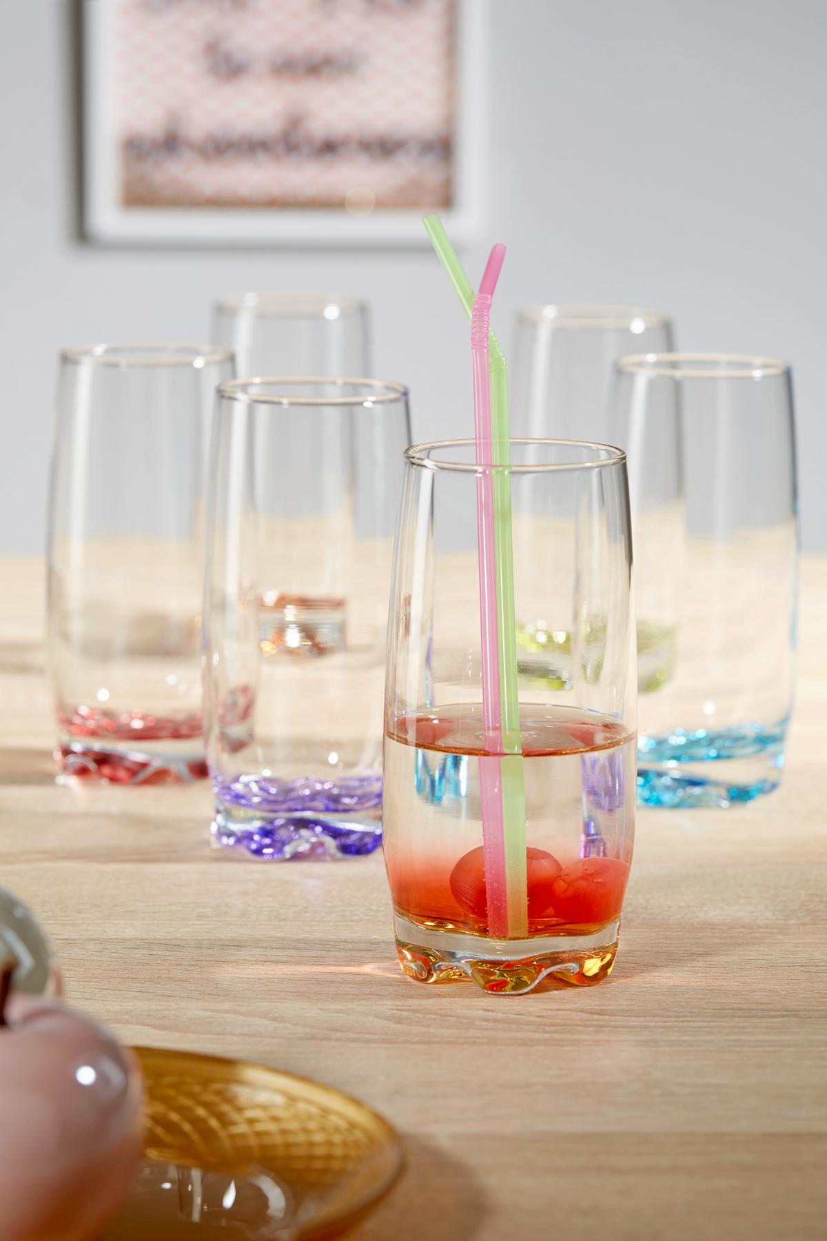 Longdrinkglas Alison 6er-Set, Je ca. 300 ml - Blau/Gelb, KONVENTIONELL, Glas (390ml) - Ondega