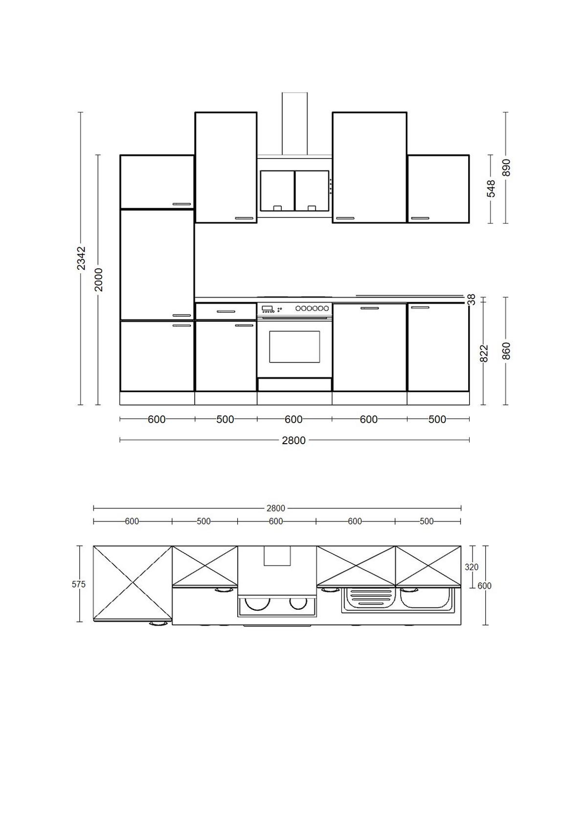 Küchenblock Nepal Sonoma Eiche/Kaschmir B: 280cm - Kaschmir/Sonoma Eiche, Basics, Holzwerkstoff (280cm) - FlexWell