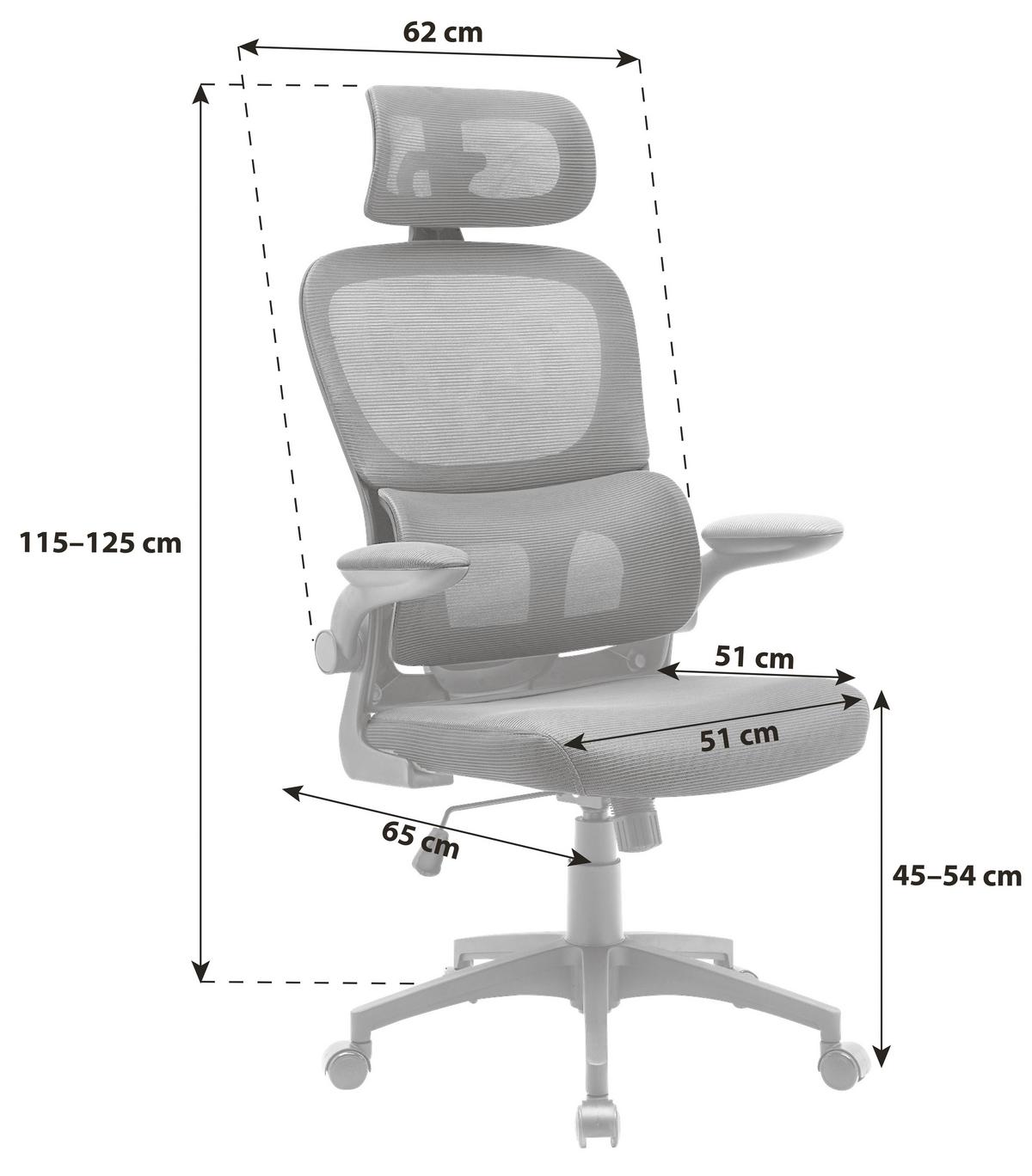 Chefsessel Gary 1 Armstützen Schwarz 120 Kg - Schwarz, MODERN, Kunststoff/Textil (62/115-125/65cm)
