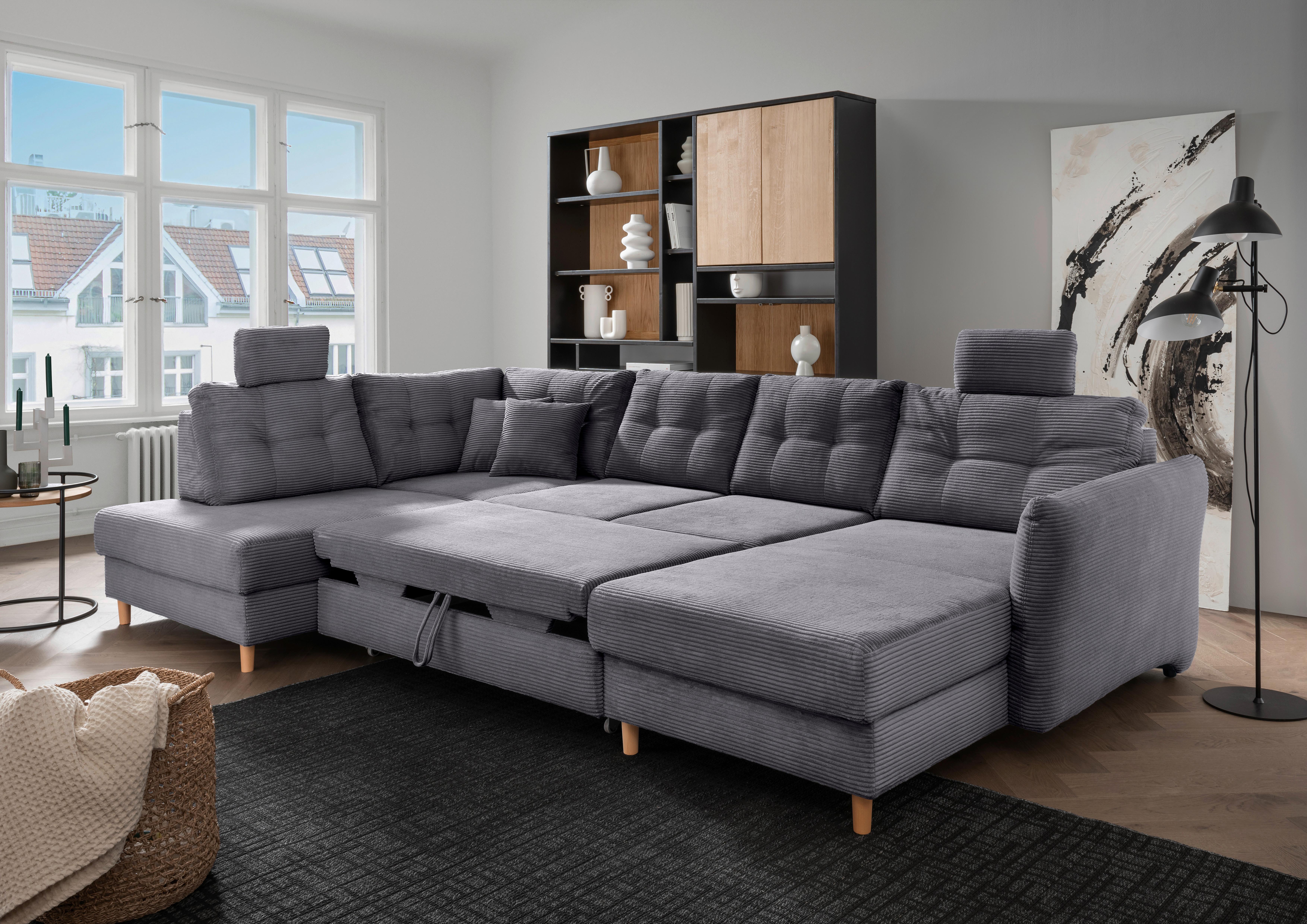 Wohnlandschaft Brizzini Grau S: 206x228x352 Cm - Naturfarben/Grau, MODERN, Textil (206/338-352/176cm) - Livetastic