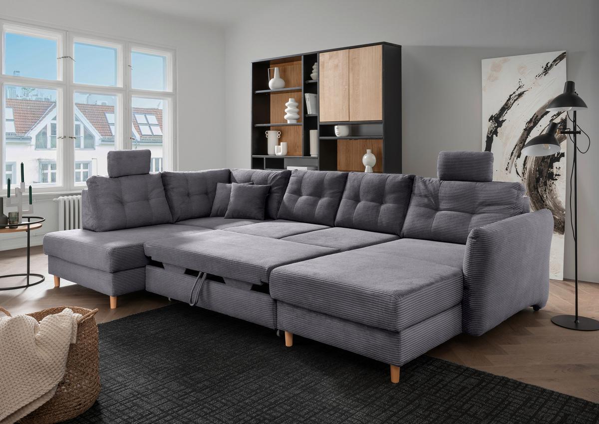 Wohnlandschaft Brizzini Grau S: 206x228x352 Cm - Naturfarben/Grau, MODERN, Textil (206/338-352/176cm) - Livetastic