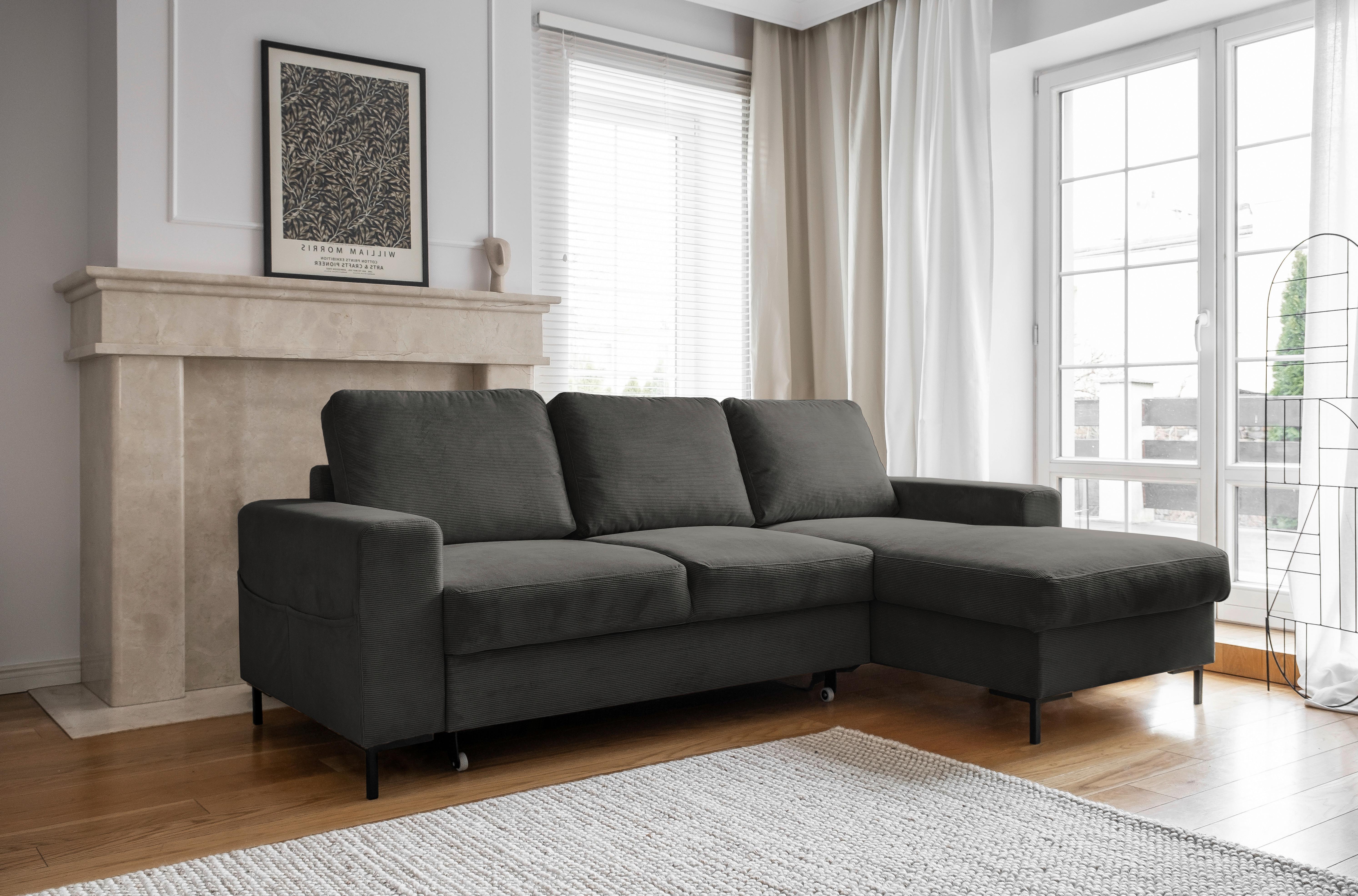 ECKSOFA Lofty Lilly Grau S: 236x148cm - Schwarz/Grau, MODERN, Textil (236/148cm) - MID.YOU