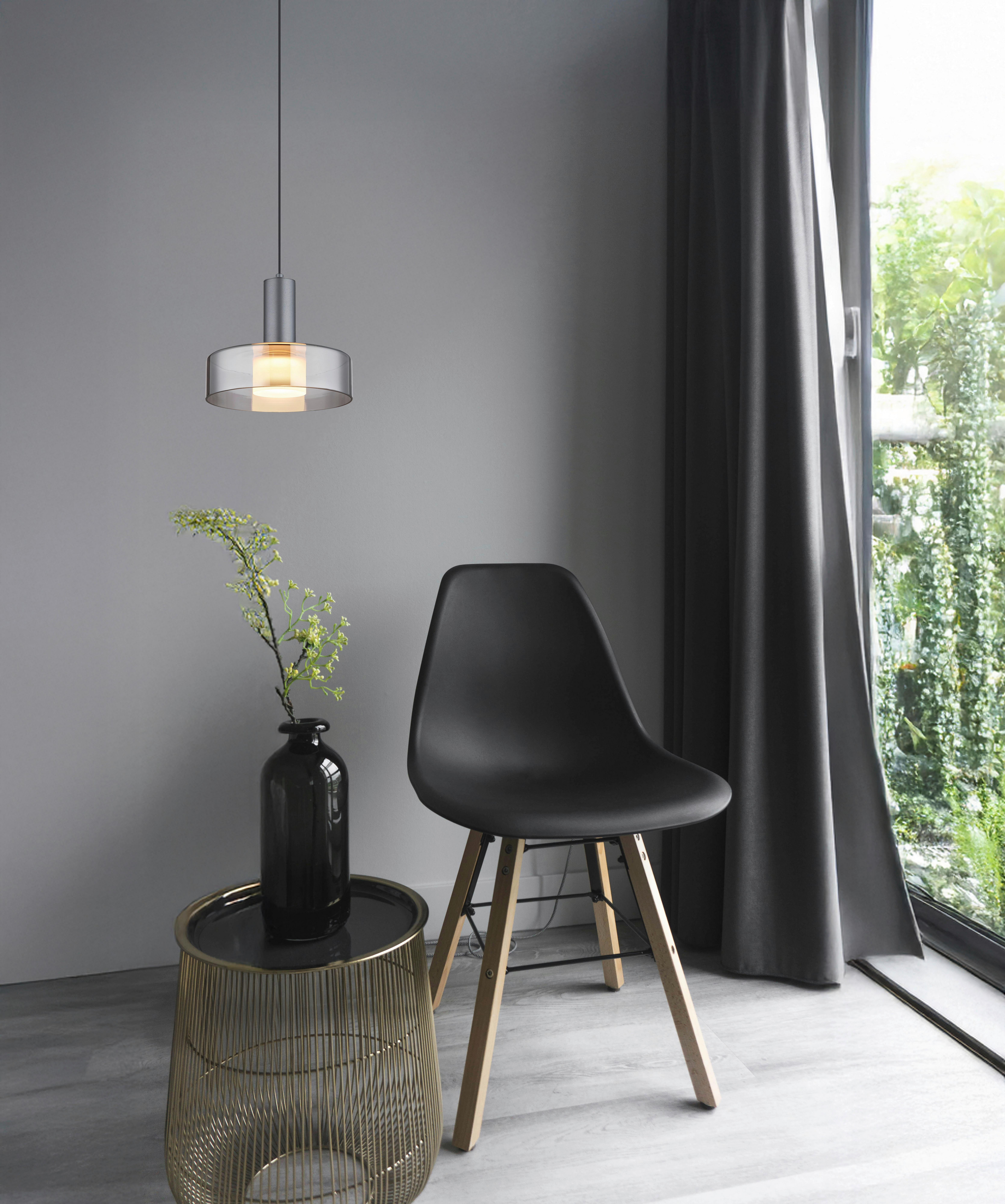 LED-Hängeleuchte Grant Grau Schwarz D: 22 cm - Schwarz/Grau, Design, Glas/Kunststoff (22/150cm) - Globo