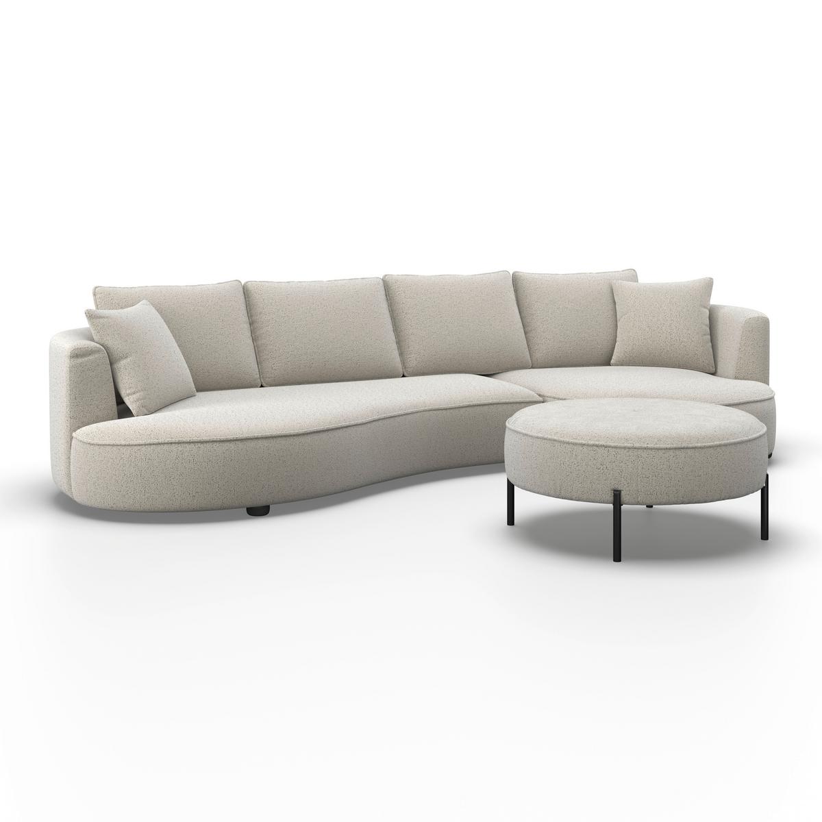 Sedací souprava NILAS, krémová, s taburetem - bílá/černá, Moderní, kov/dřevo (322/154cm) - Bessagi Home