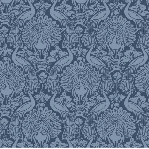 Vliestapete Peacock Damask - Blau, Basics, Papier/Kunststoff (52/1000cm)